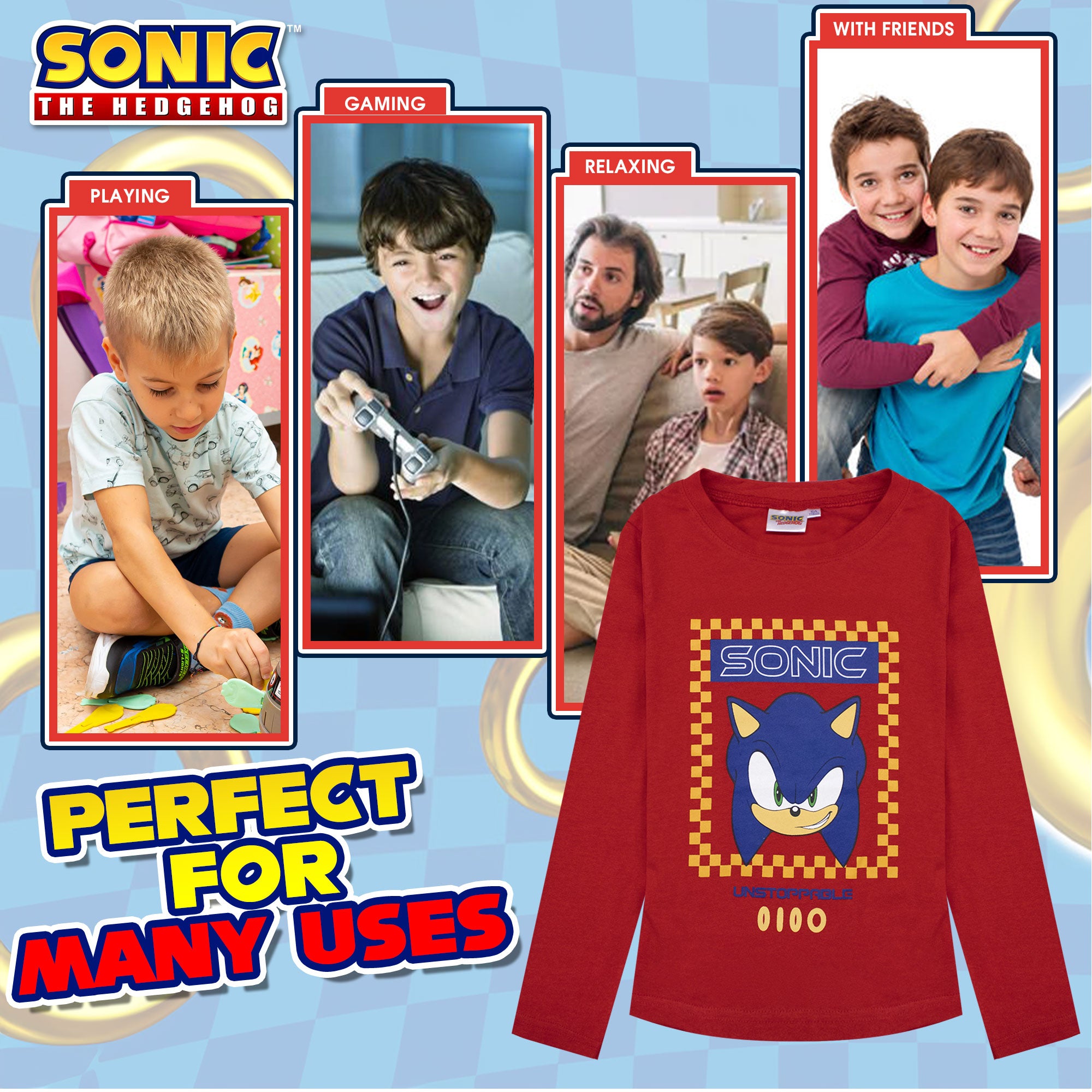 Maglietta Sega Sonic The Hedgehog bambino maglia maniche lunghe in cotone 6888