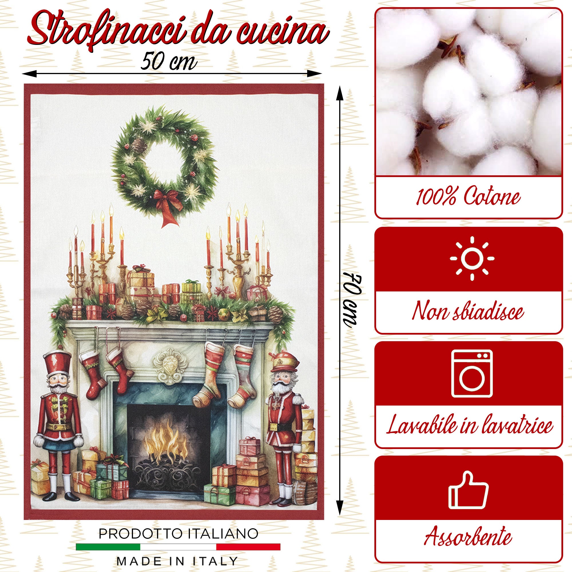 Set Strofinacci Natalizi Canovacci in cotone 6 Pezzi Decorazioni Natale 6893