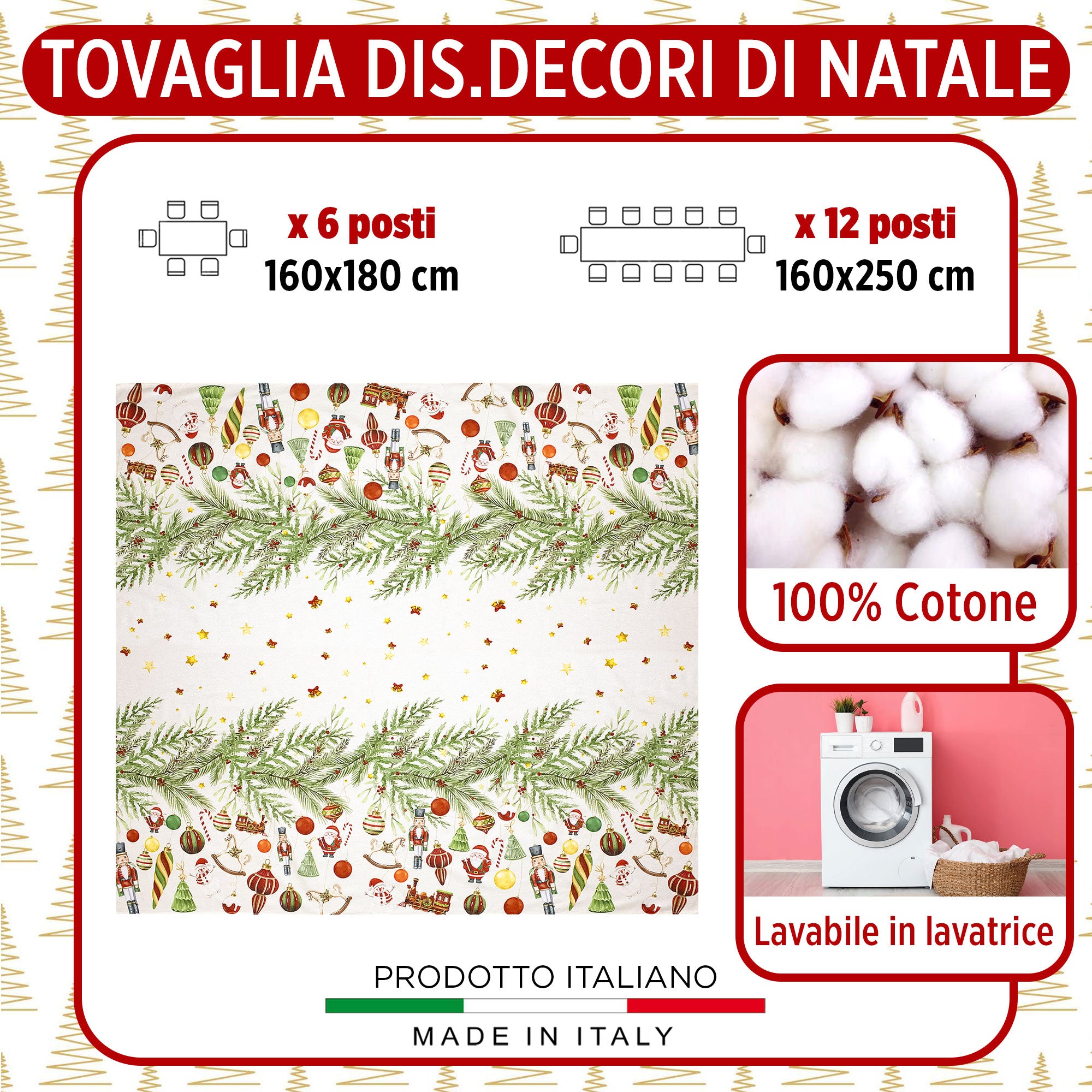 Tovaglia Natalizia 6 posti copritavolo cotone stampato Decori di Natale 6896