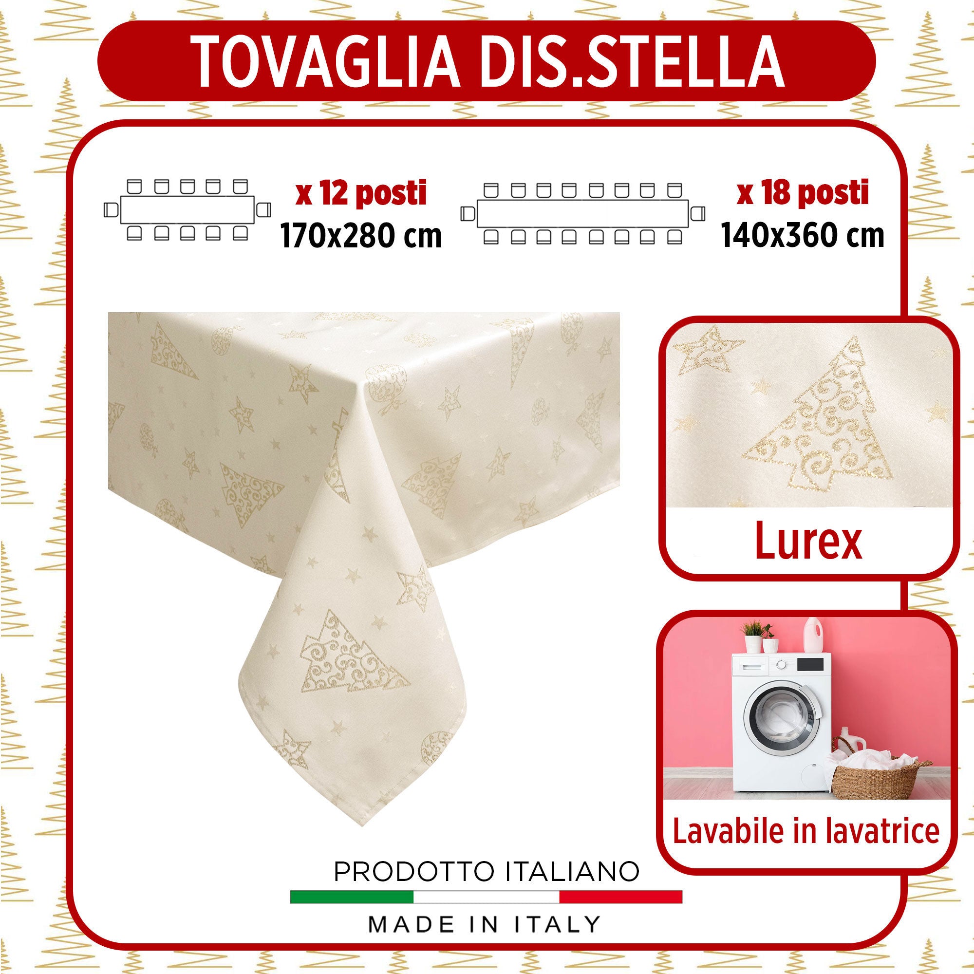 Tovaglia Natalizia glitter lurex Stella 12 posti Decoro di Natale 6901