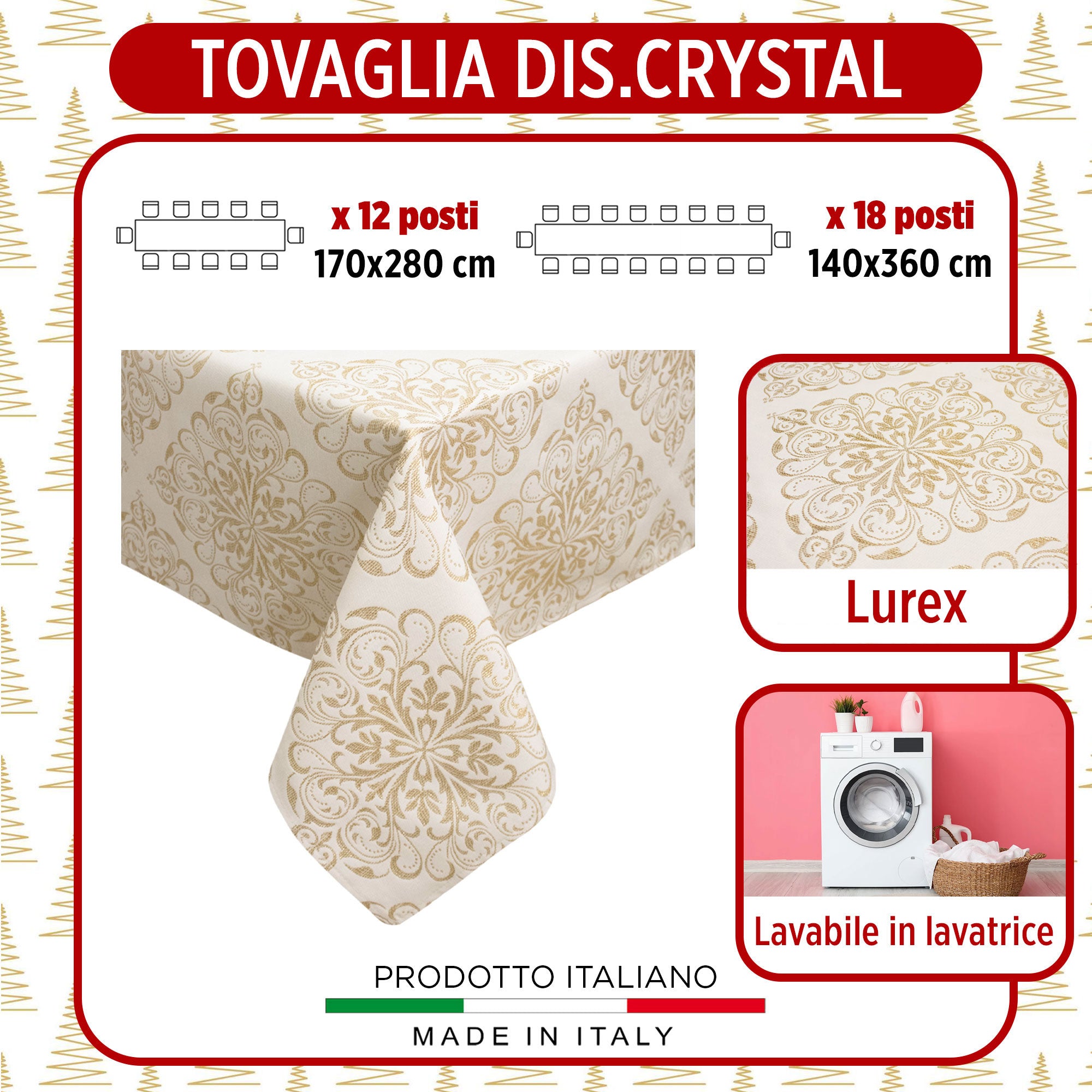 Tovaglia Natalizia glitter lurex Crystal 12 posti Decoro di Natale 6905