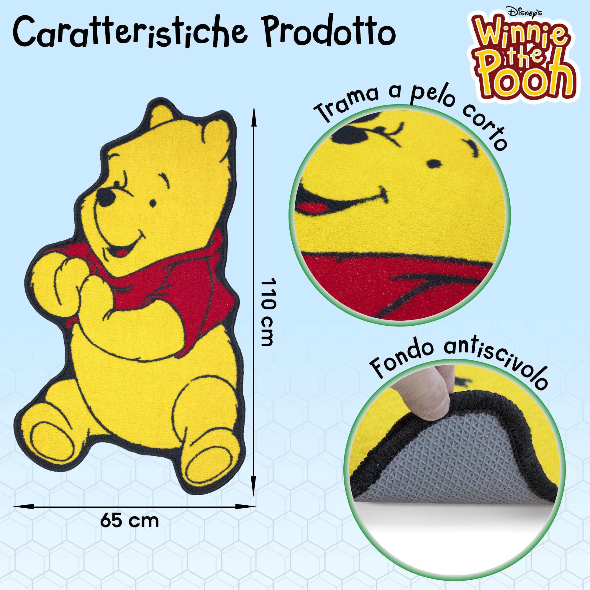 Tappeto Disney Winnie The Pooh sagomato antiscivolo per bambini 65x110cm 6913