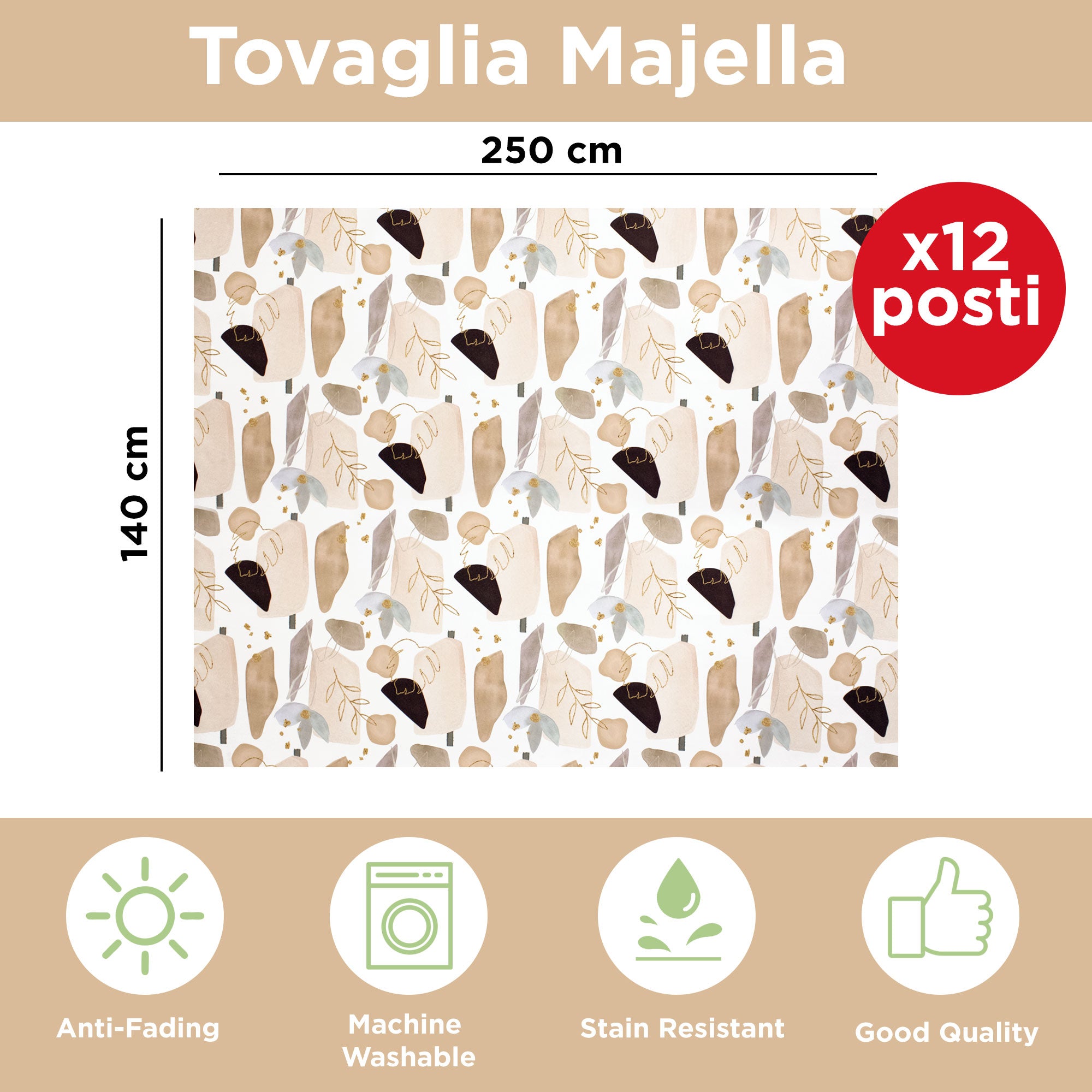 Tovaglia antimacchia copritavolo impermeabile x12 stampa Foglie 140x250 6925