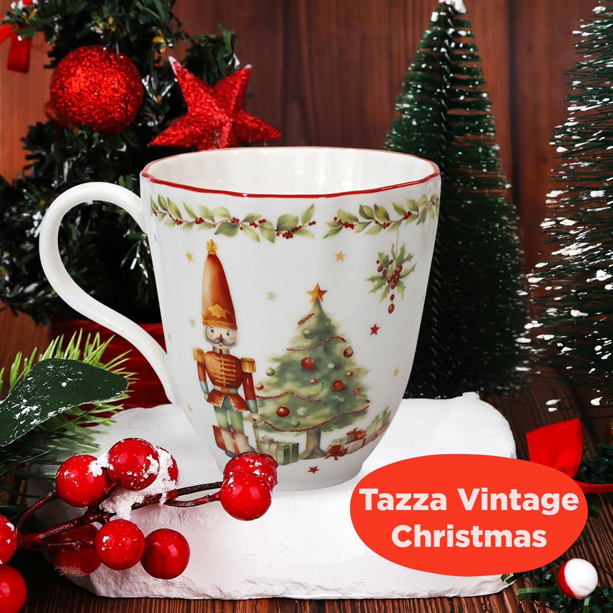 Tazza natalizia vintage Mug in porcellana Albero Natale Schiaccianoci 6938