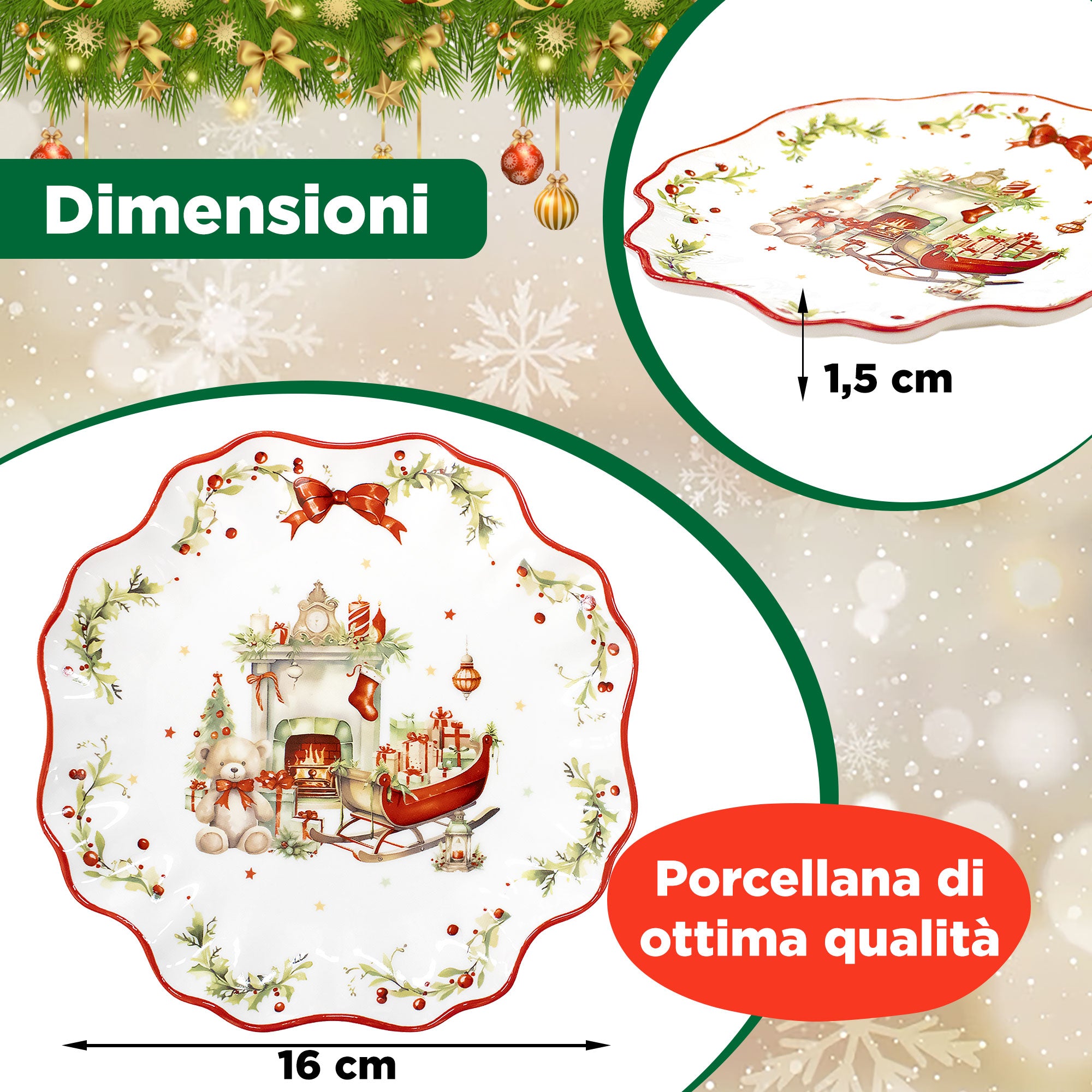 Piatto da dessert natalizio vintage in porcellana Albero Natale 6940