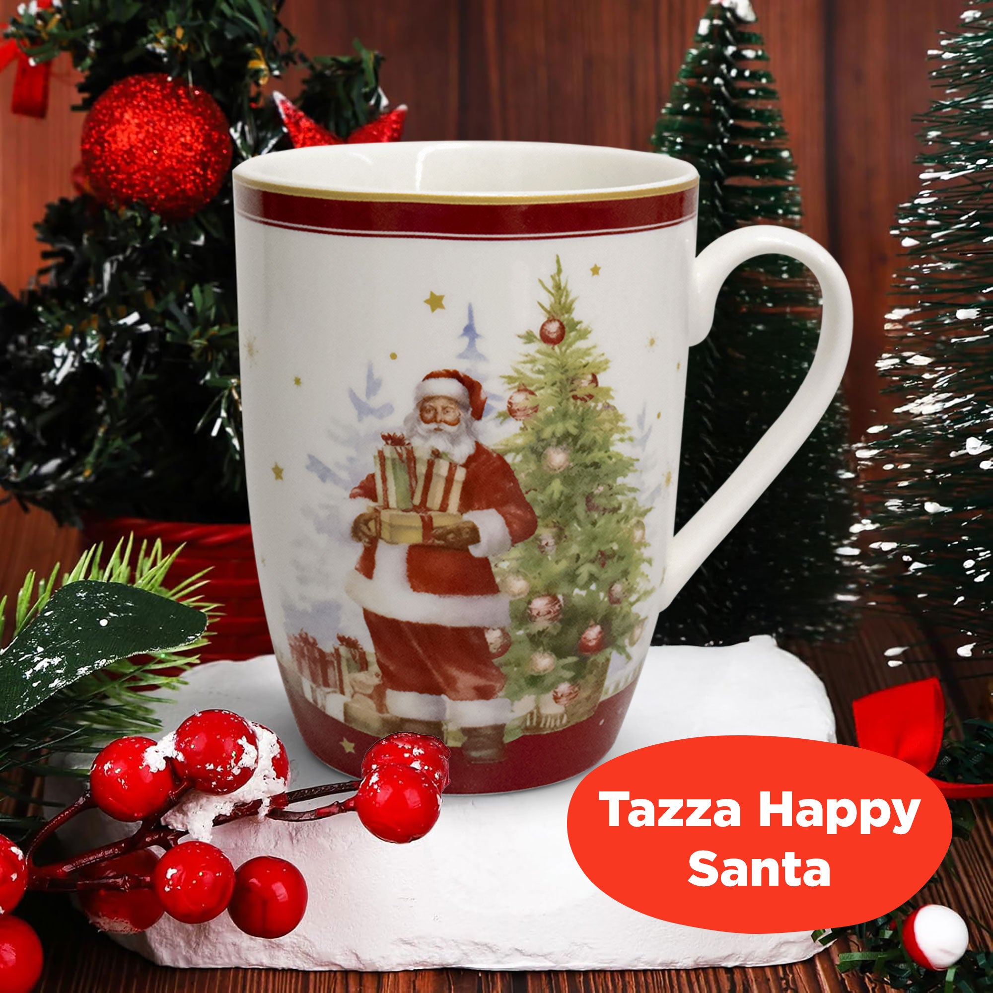 Tazza natalizia vintage Mug con manico Decoro Babbo Natale in porcellana 6943