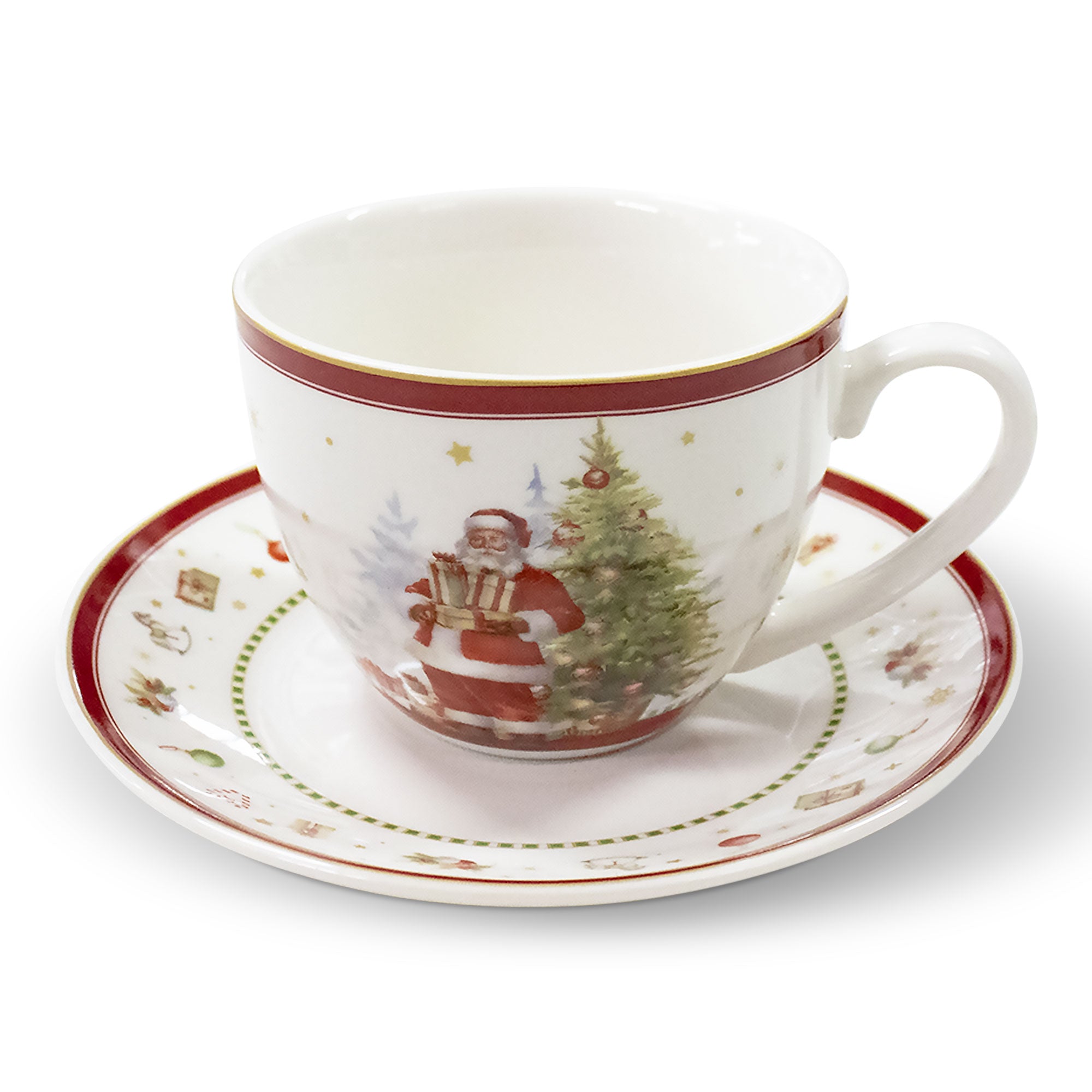 Tazza con piattino natalizia vintage con manico Babbo Natale in porcellana 6944