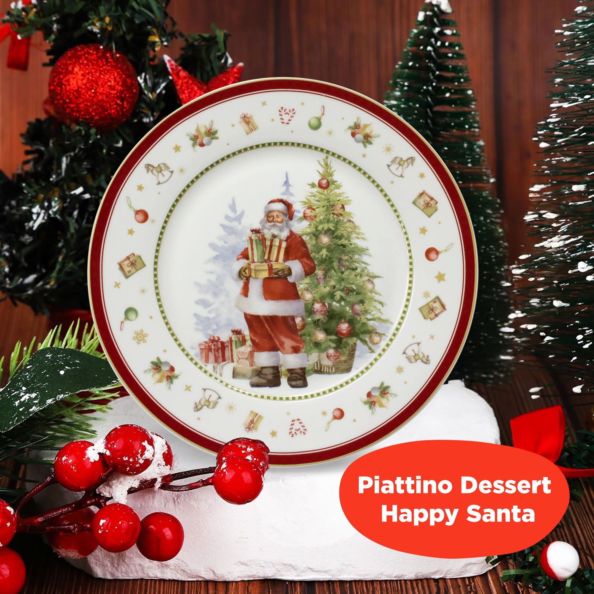 Piatto da dessert natalizio vintage in porcellana Decoro Babbo Natale 6947