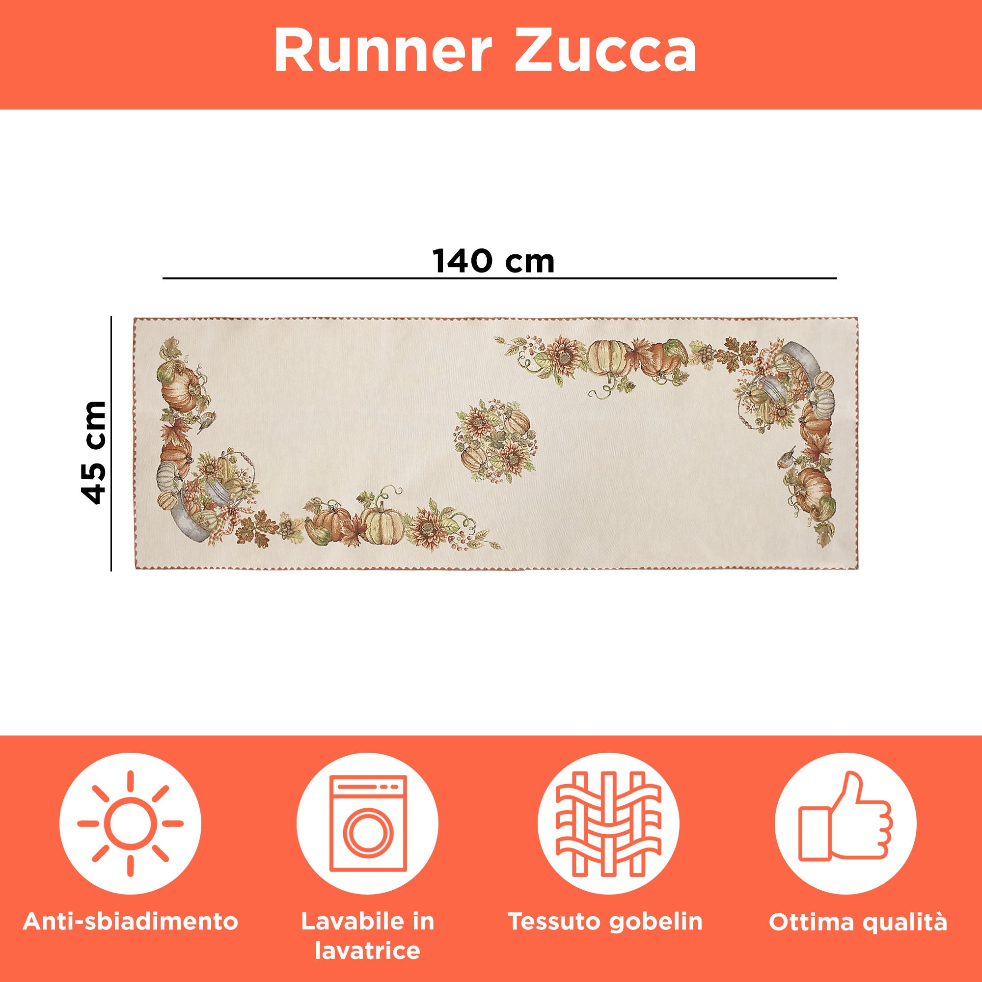 Runner tavola autunnale zucca in gobelin decoro Halloween 45x140cm 6950