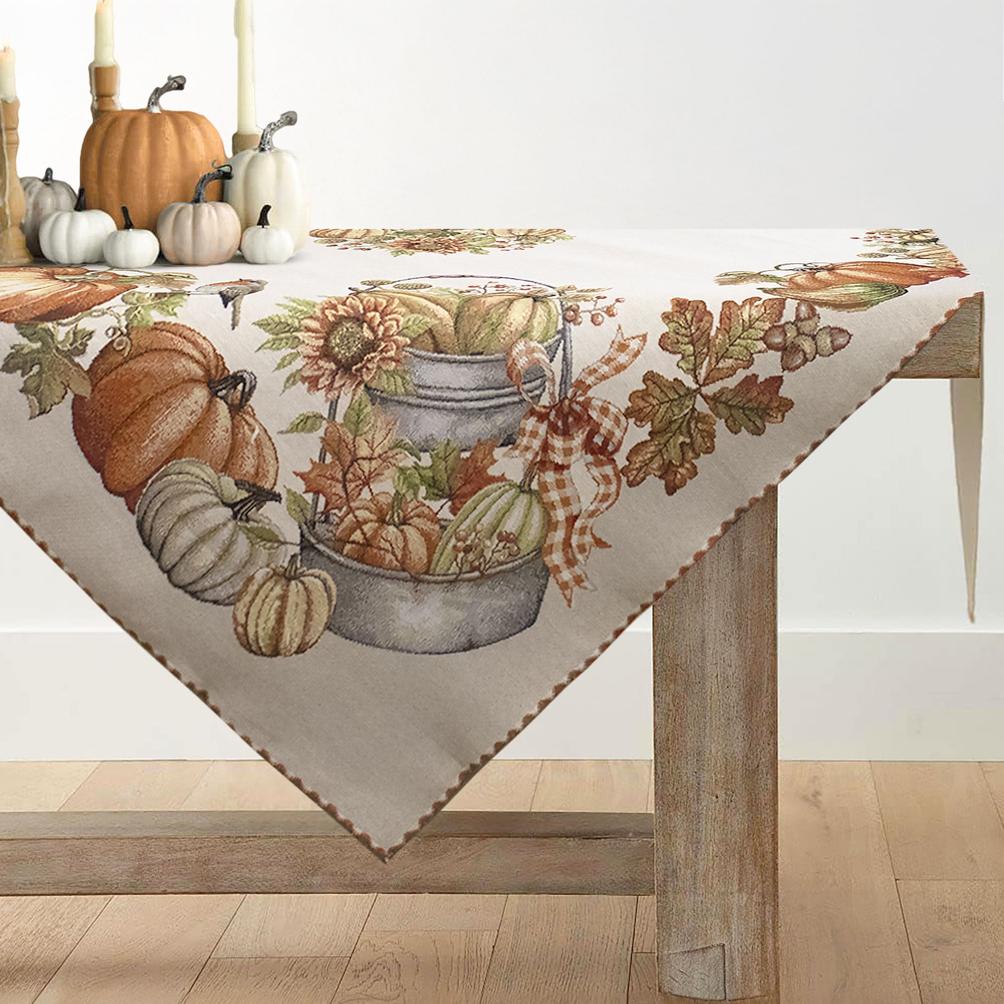 Centrotavola autunnale zucca in gobelin decoro Halloween 93x93cm 6951