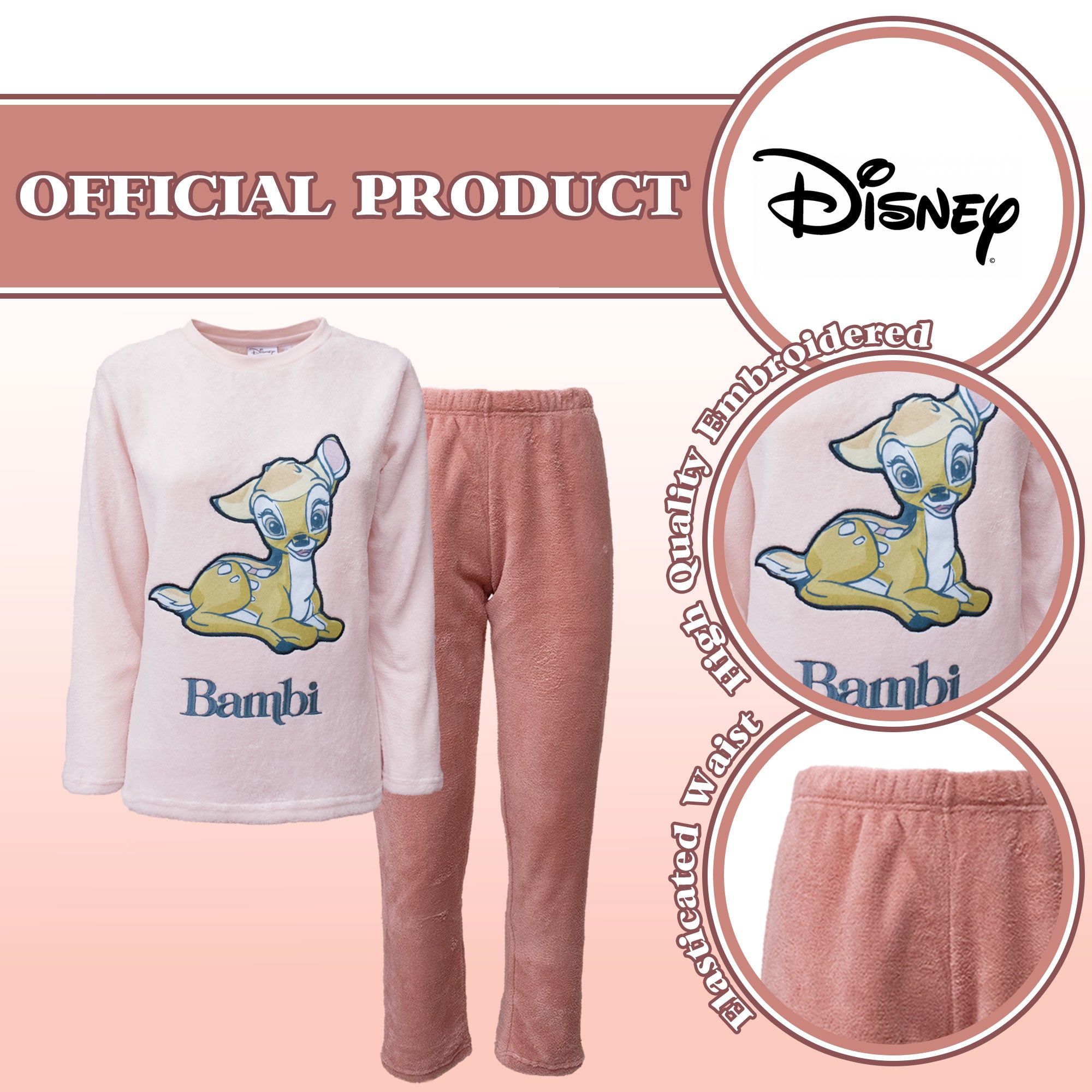 Pigiama Disney Bambi donna ragazza lungo invernale in pile 6952