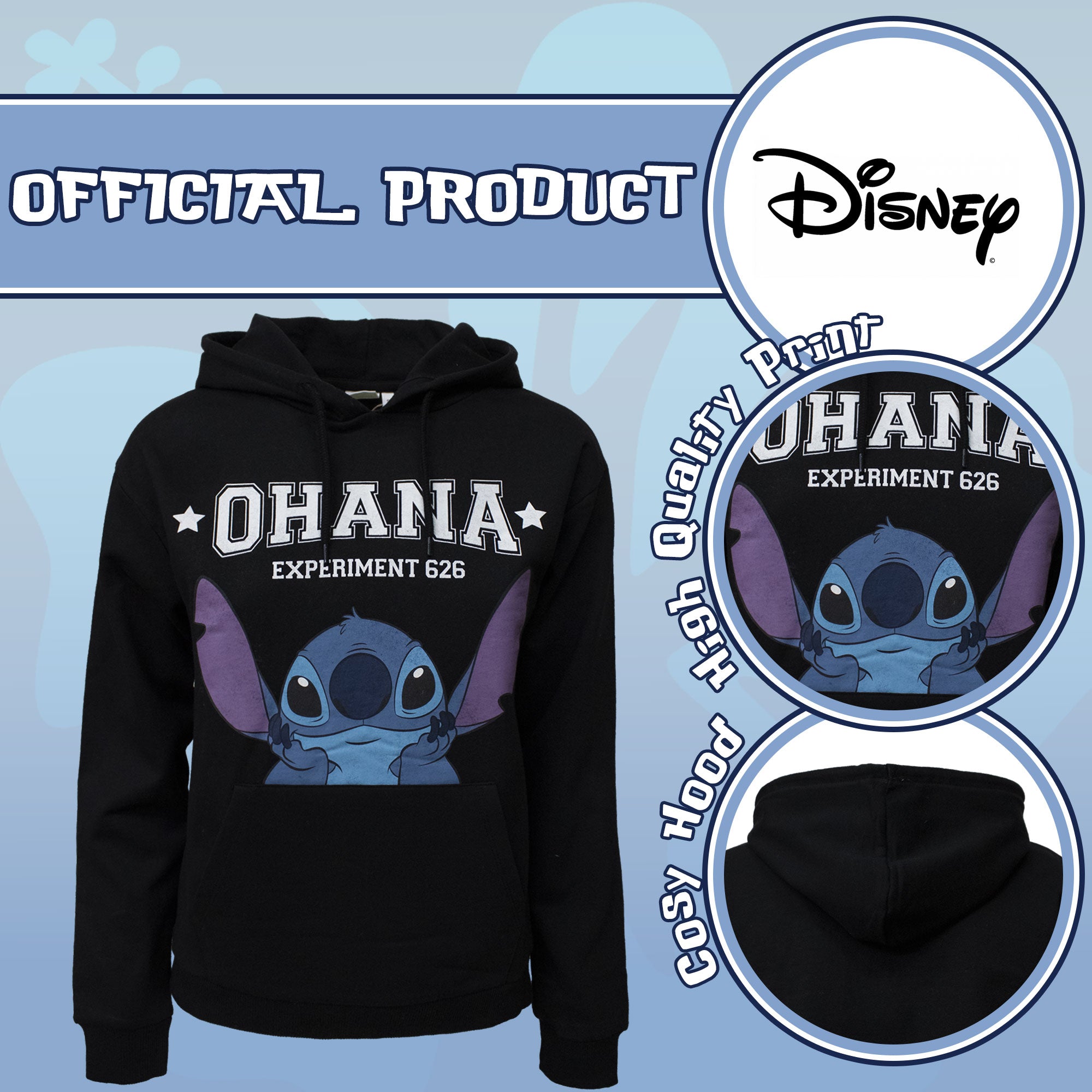 Felpa Disney Lilo e Stitch donna ragazza in cotone stampata con cappuccio 6956