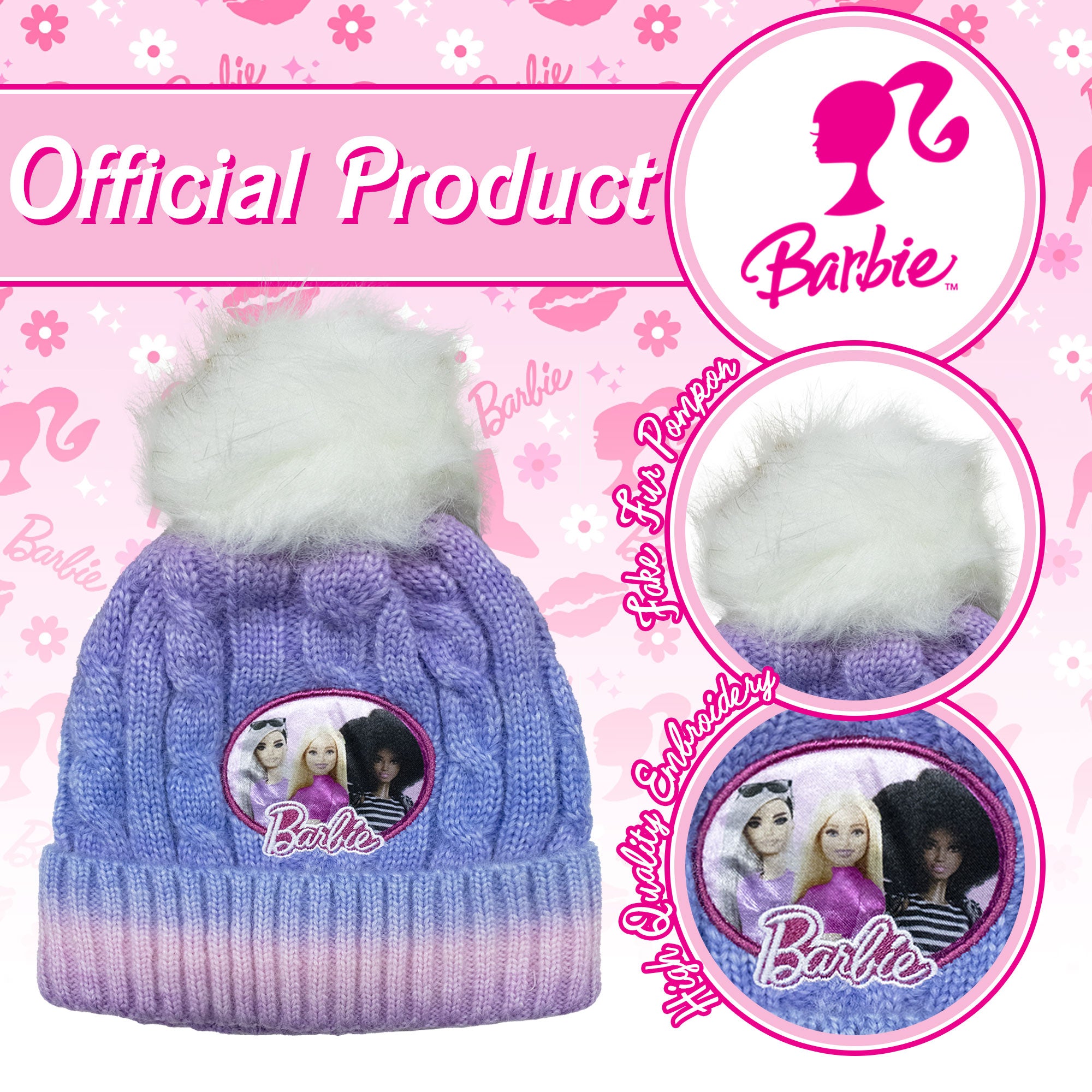 Cappello Barbie per bambina invernale cappellino in maglia con pon pon 6960