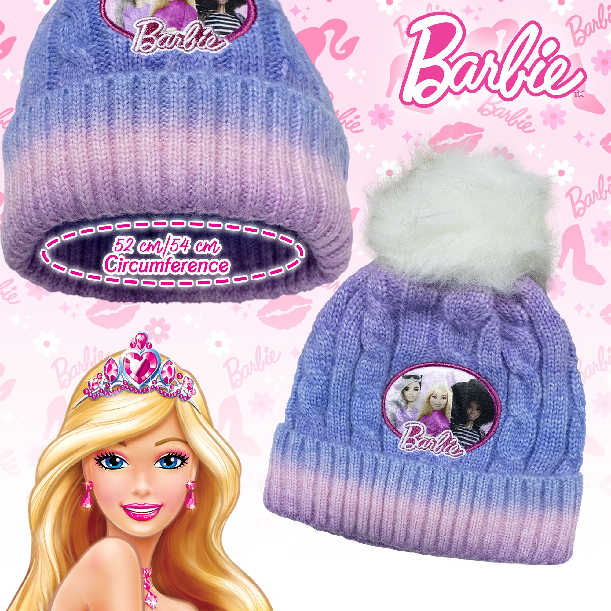 Cappello Barbie per bambina invernale cappellino in maglia con pon pon 6960