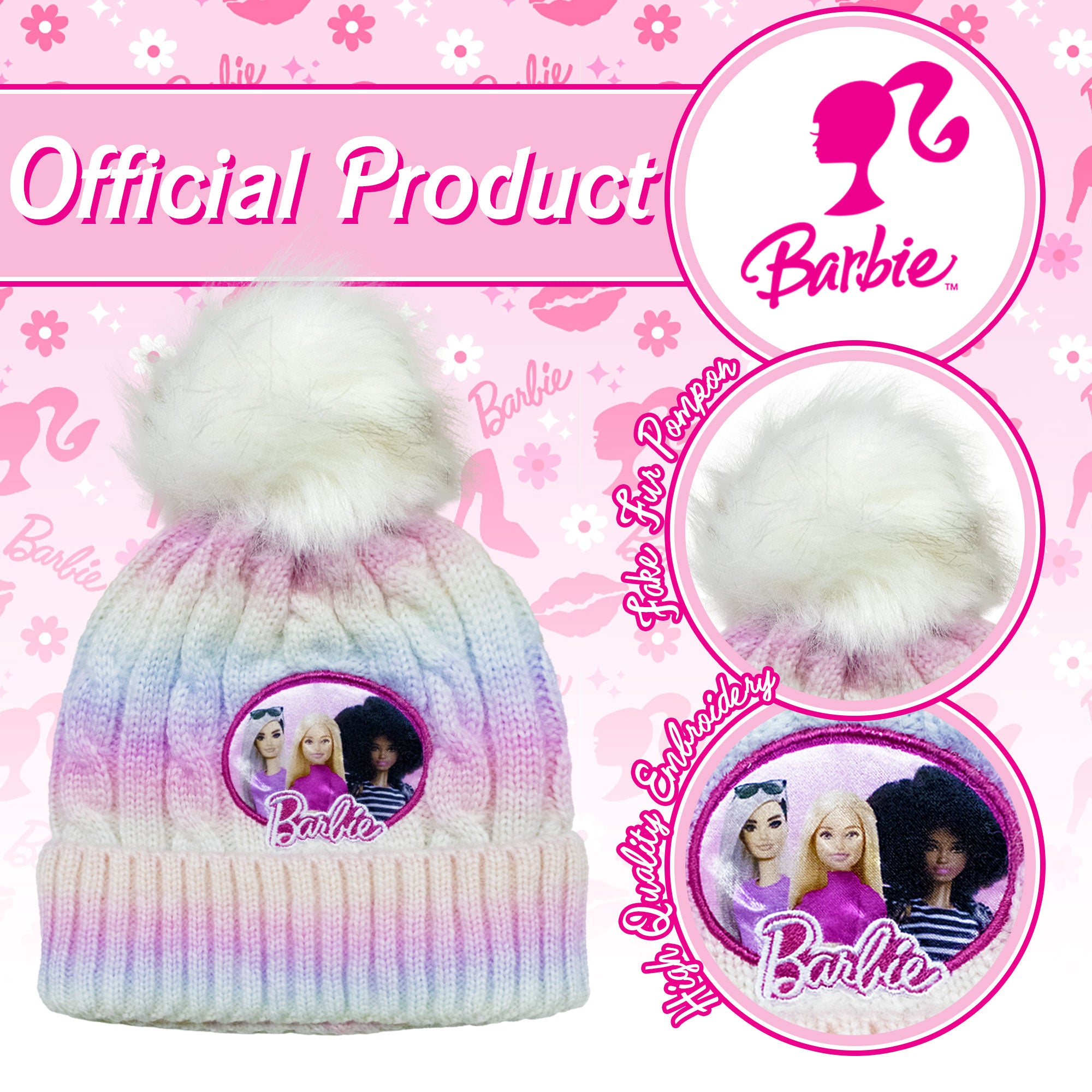 Cappello Barbie per bambina invernale cappellino in maglia con pon pon 6960