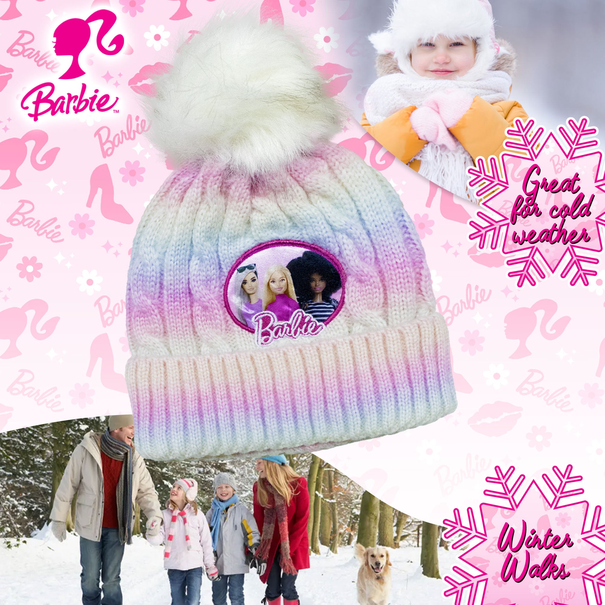 Cappello Barbie per bambina invernale cappellino in maglia con pon pon 6960