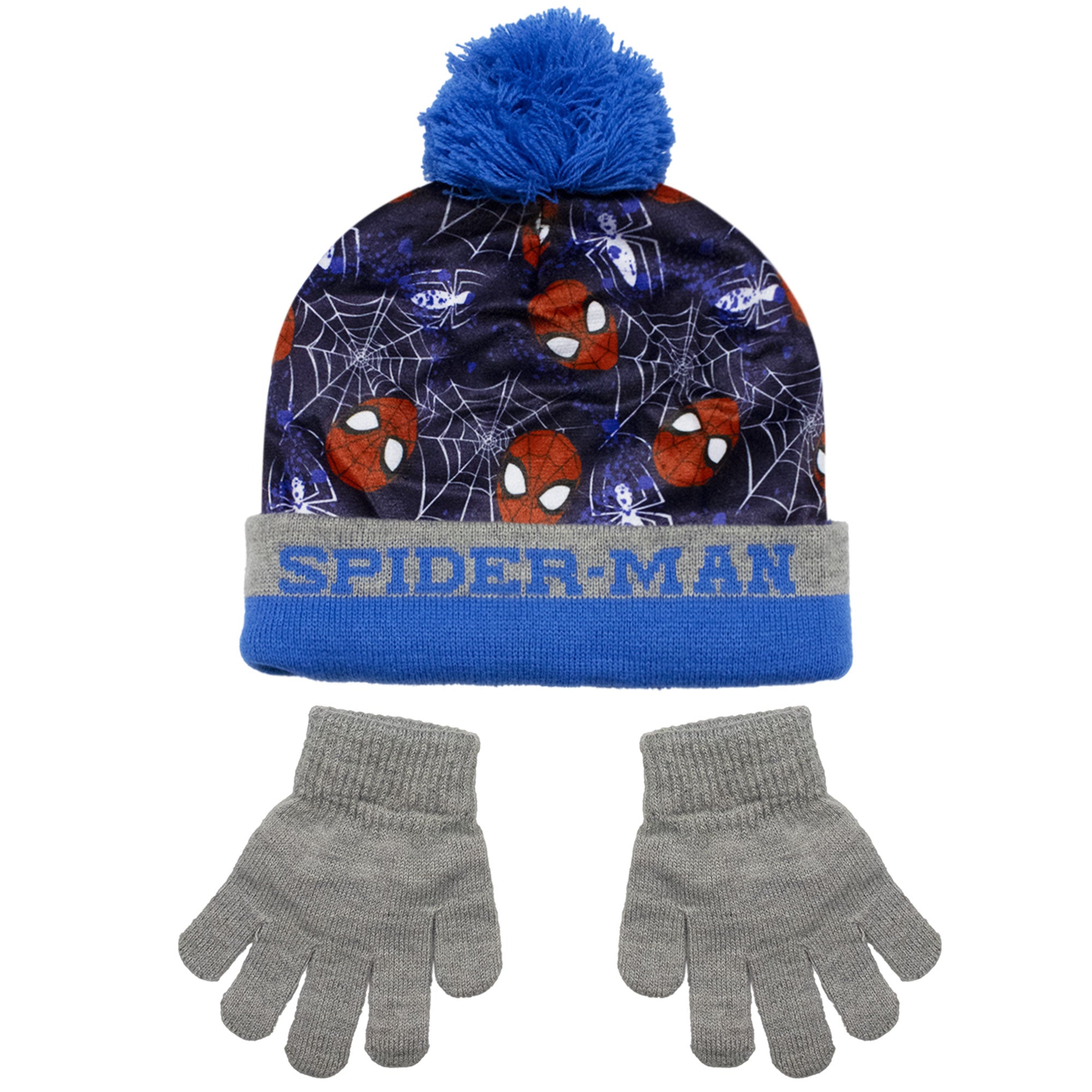 Cappello e guanti Spiderman per bambino invernale cappellino con pon pon 6961