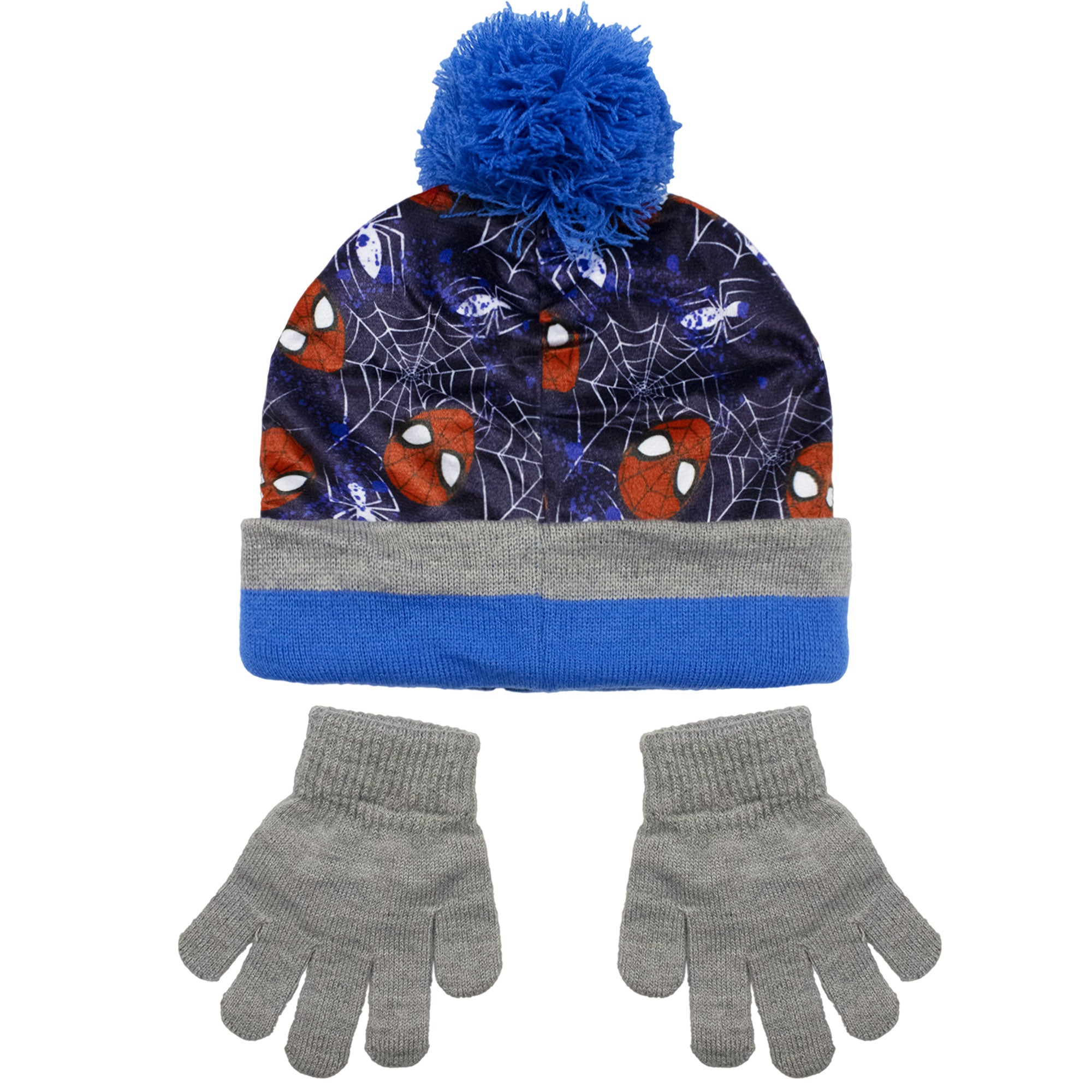 Cappello e guanti Spiderman per bambino invernale cappellino con pon pon 6961