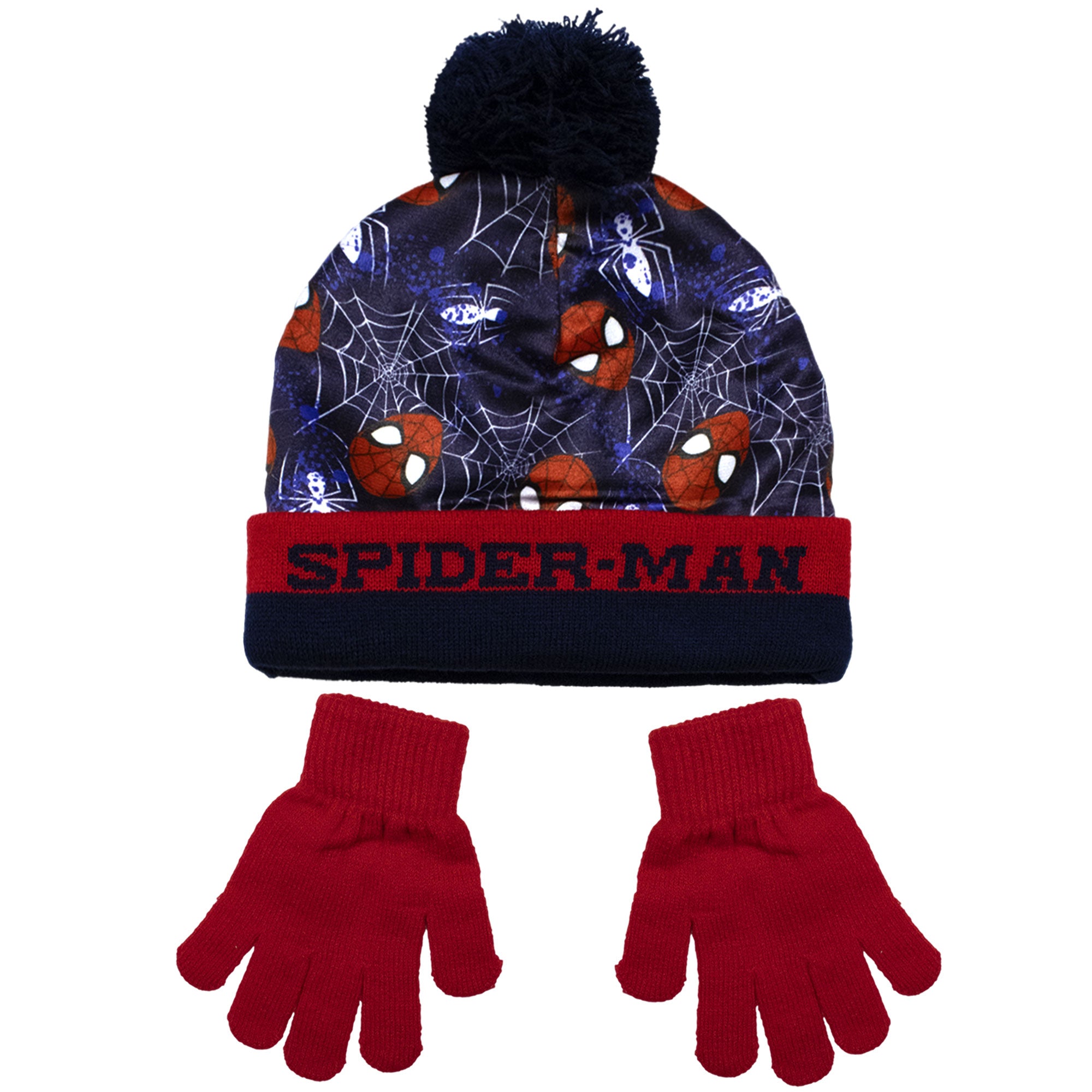 Cappello e guanti Spiderman per bambino invernale cappellino con pon pon 6961