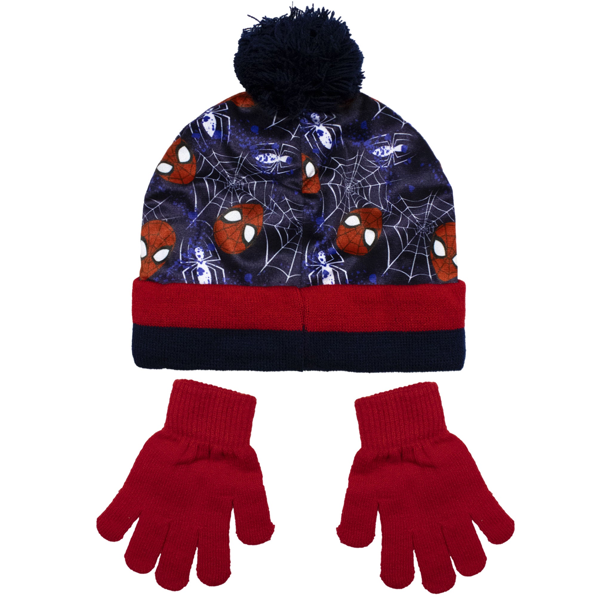 Cappello e guanti Spiderman per bambino invernale cappellino con pon pon 6961