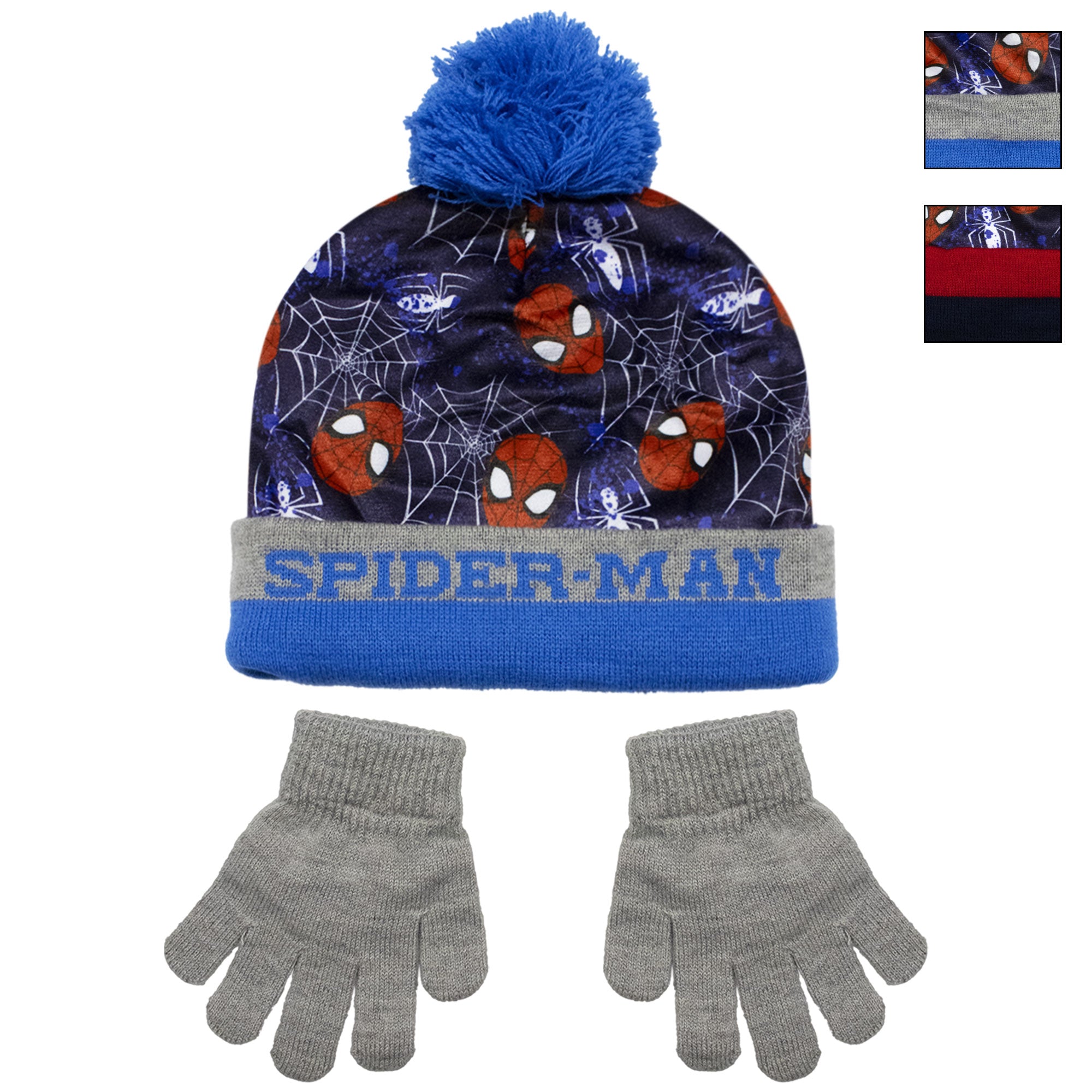 Cappello e guanti Spiderman per bambino invernale cappellino con pon pon 6961