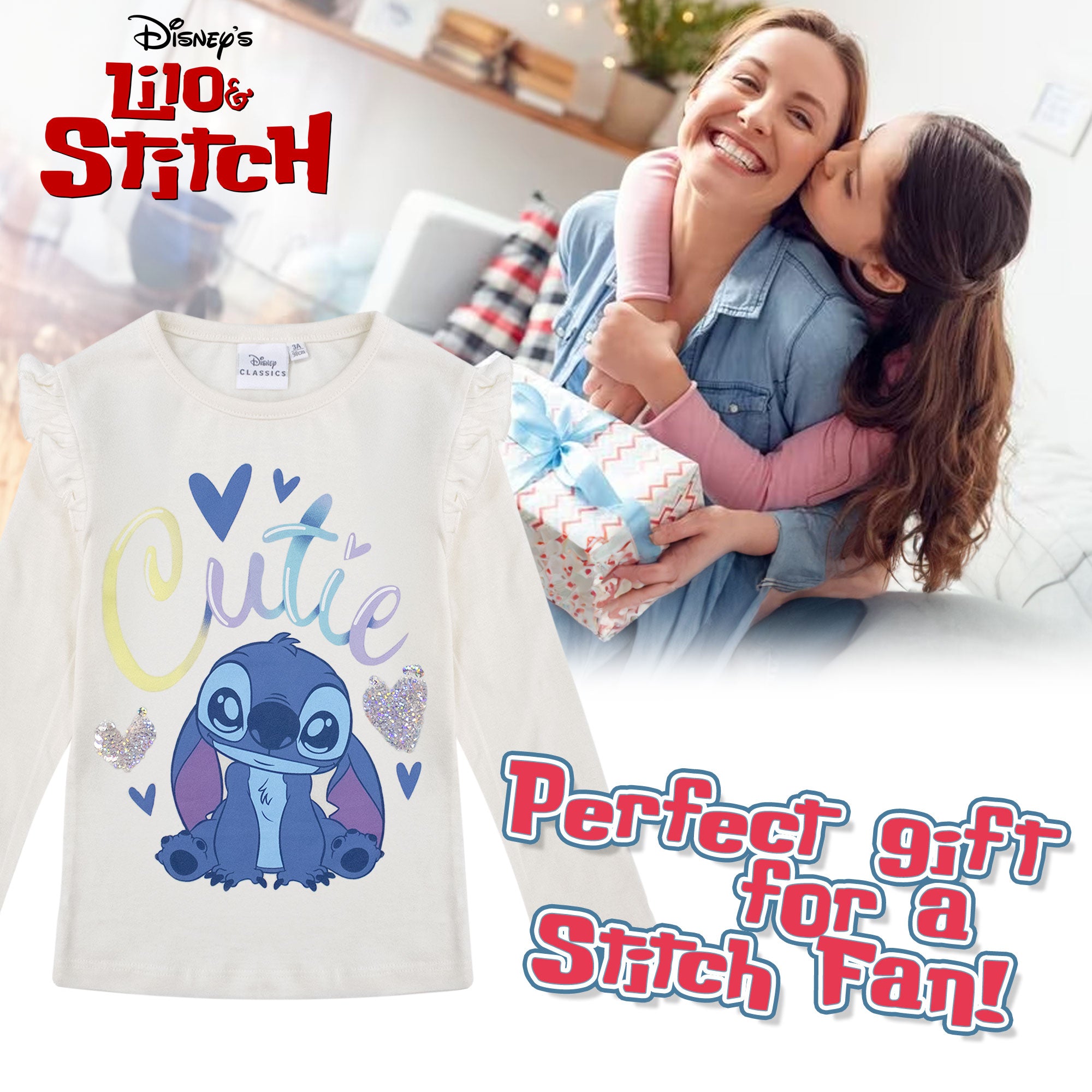 Disney Lilo and Stitch T-Shirt for Girls Long Sleeve Cotton Shirt 6962