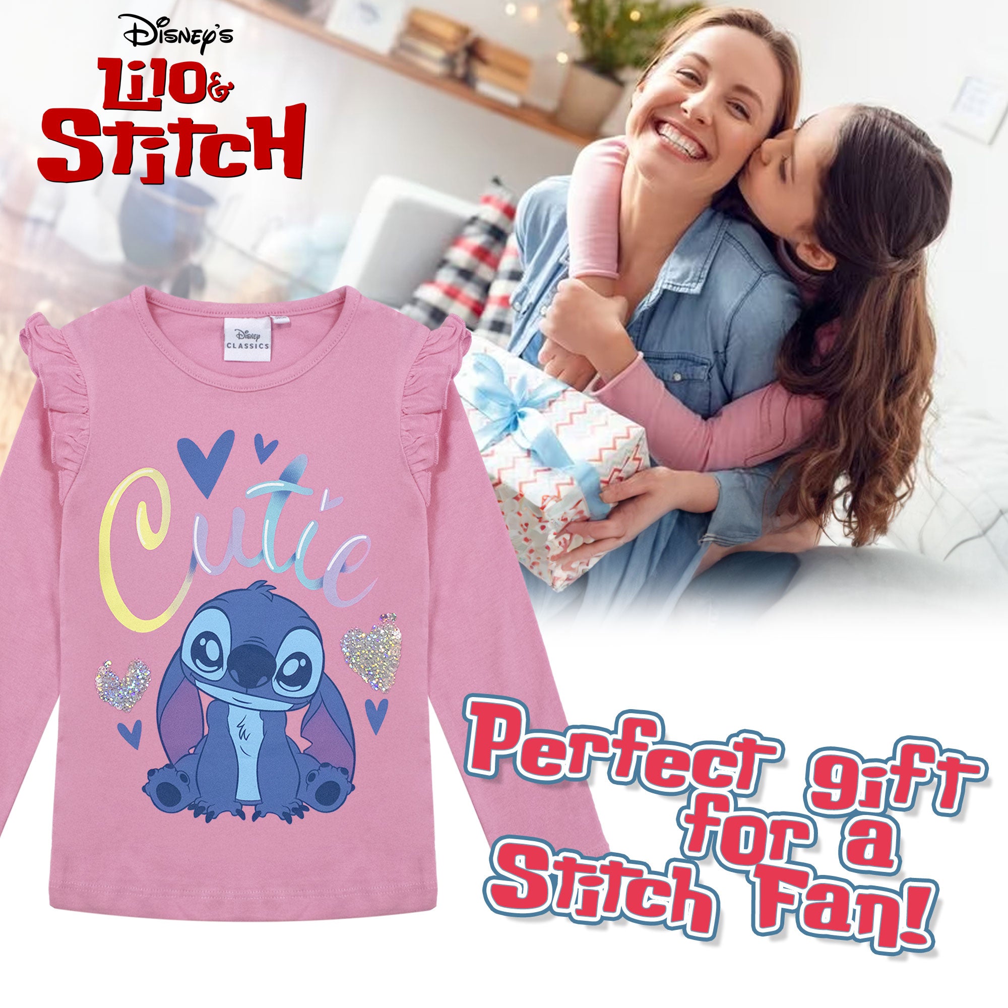 Disney Lilo and Stitch T-Shirt for Girls Long Sleeve Cotton Shirt 6962