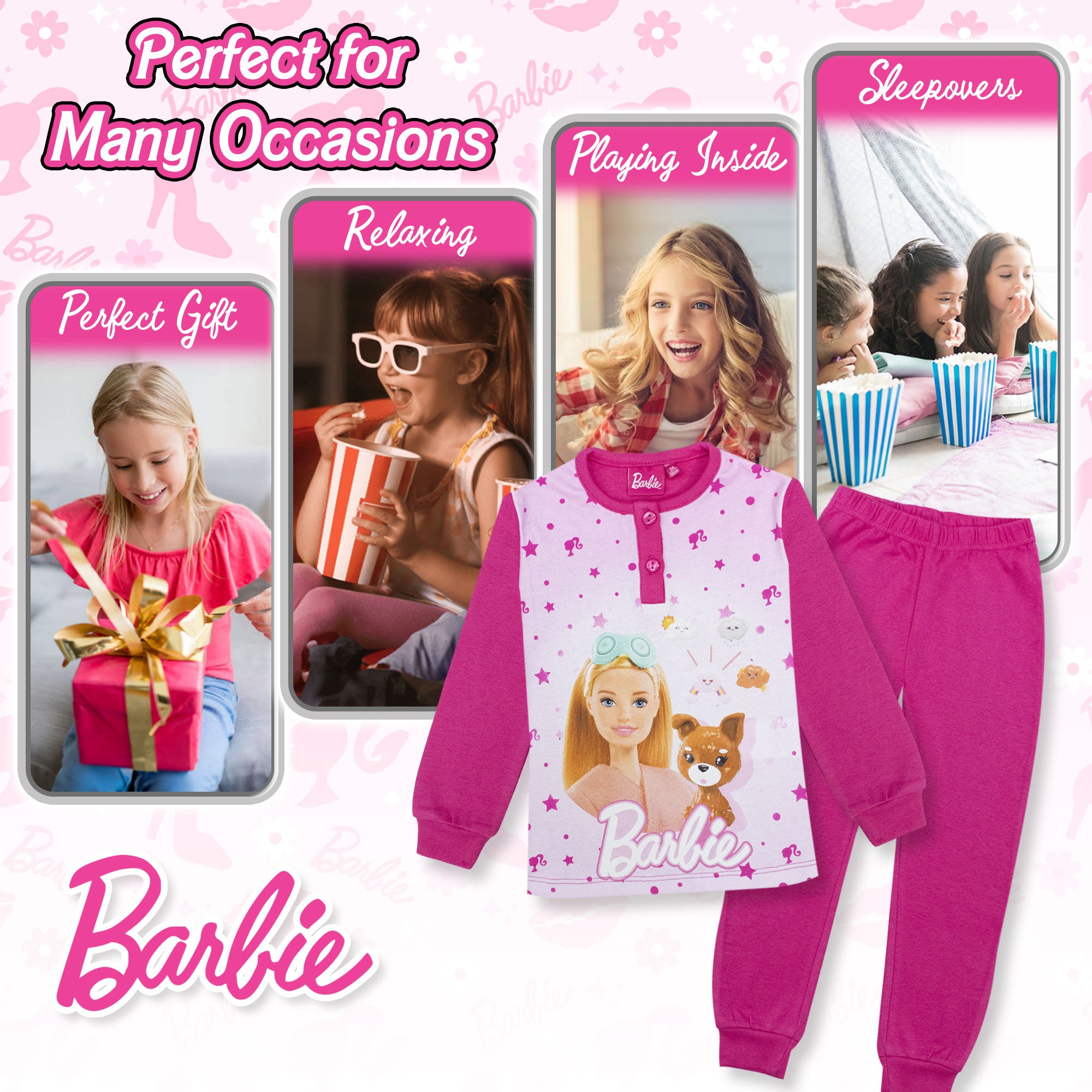 Pigiama Barbie lungo in caldo cotone invernale per bambina maniche lunghe 6965