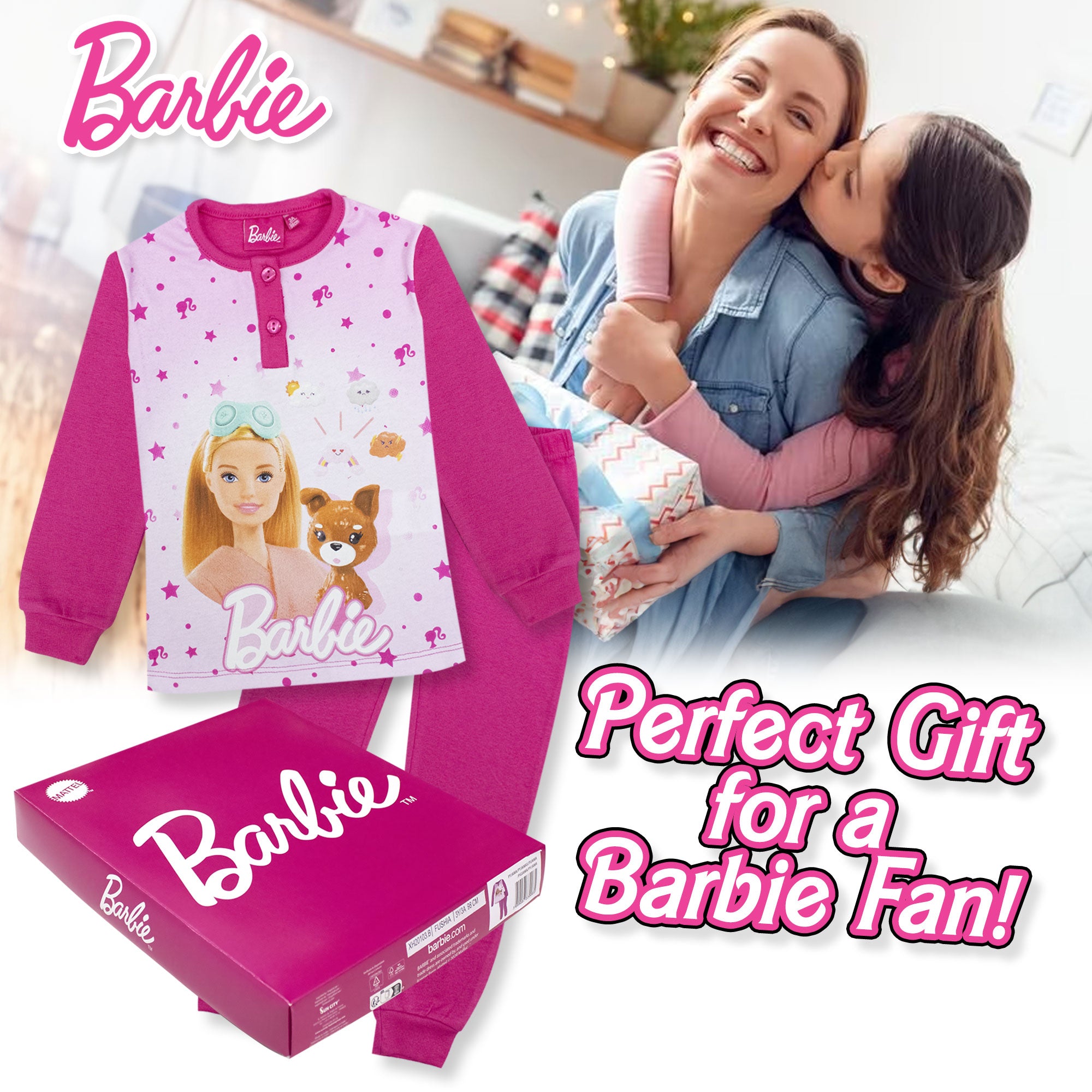 Pigiama Barbie lungo in caldo cotone invernale per bambina maniche lunghe 6965