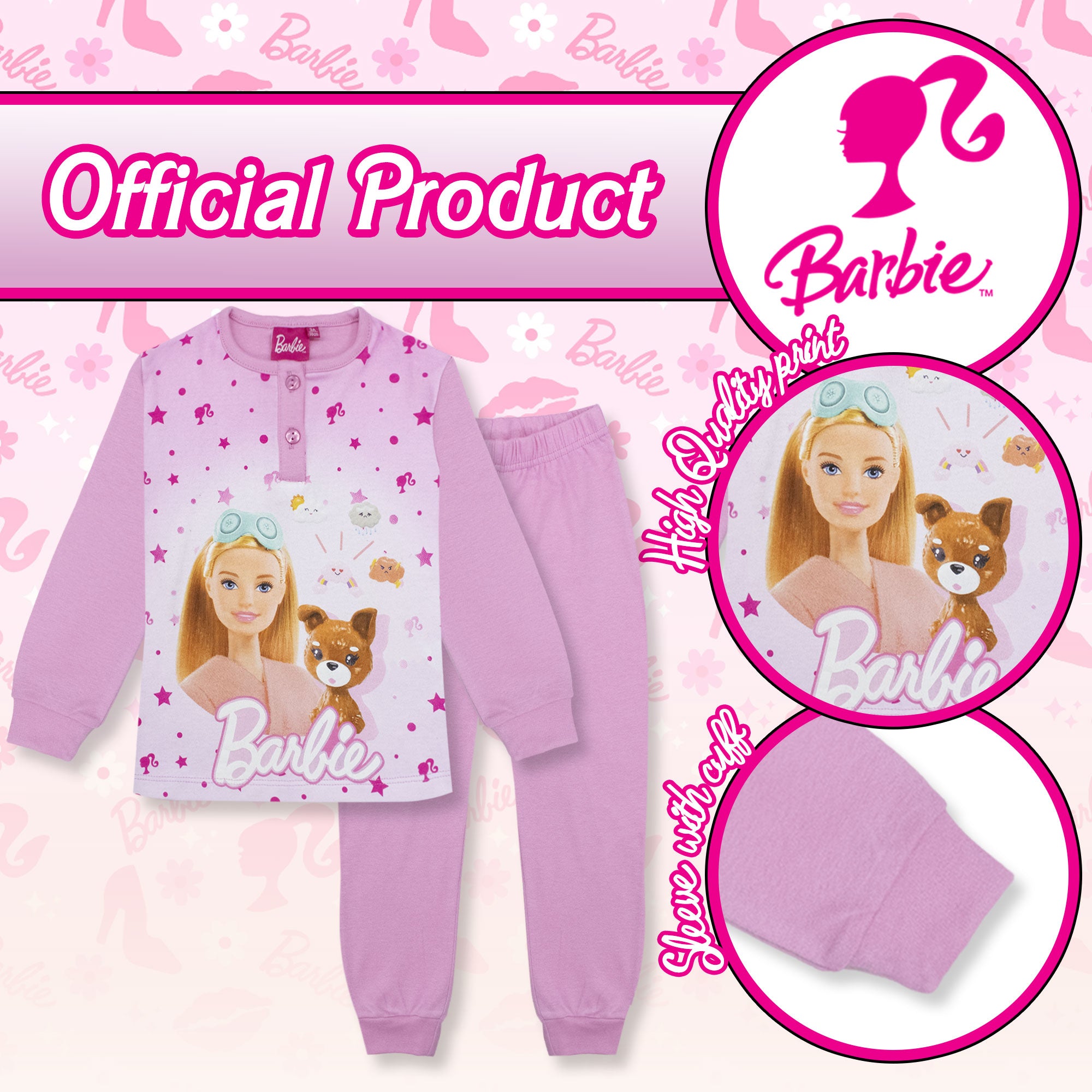 Pigiama Barbie lungo in caldo cotone invernale per bambina maniche lunghe 6965