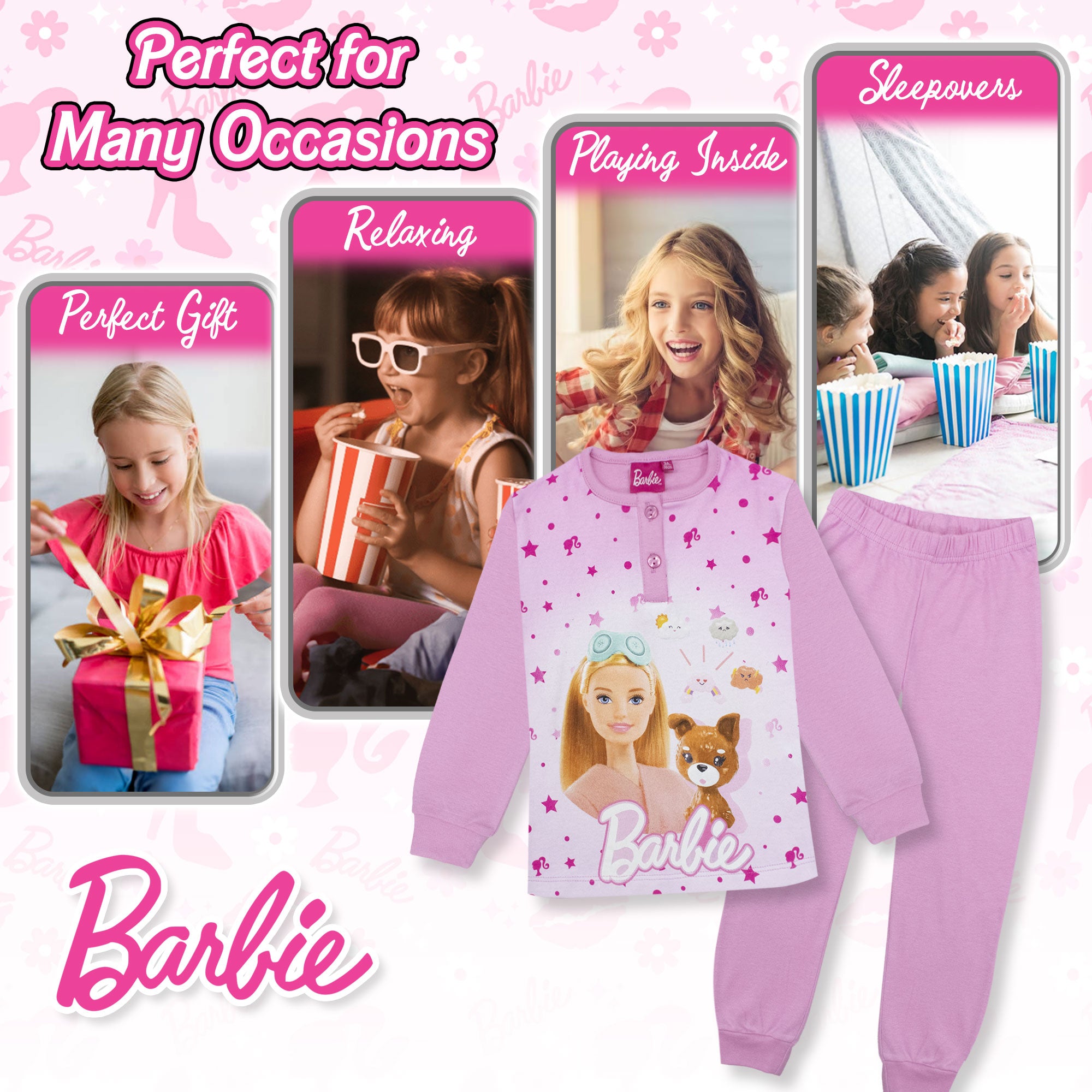 Pigiama Barbie lungo in caldo cotone invernale per bambina maniche lunghe 6965