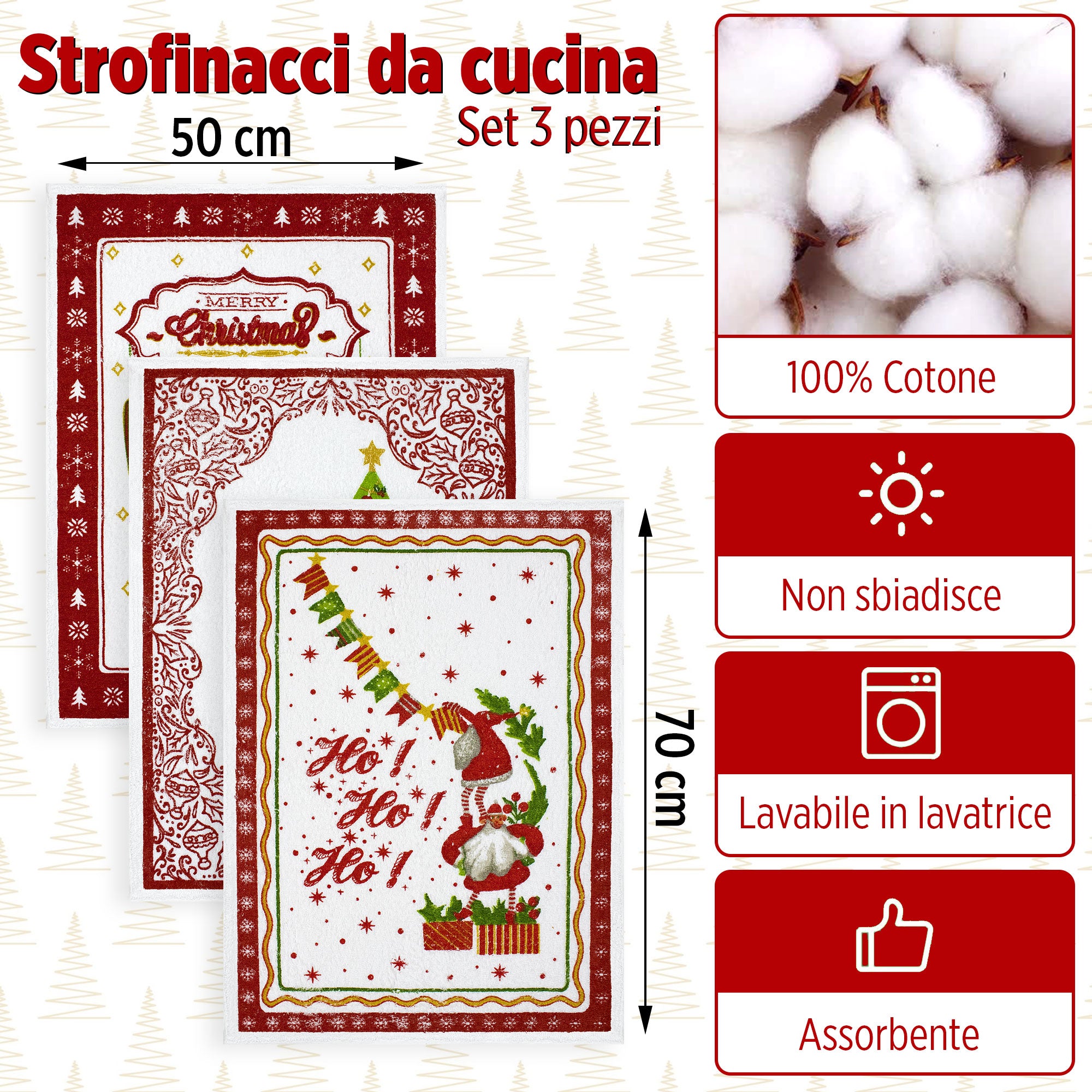 Set Strofinacci Natalizi Canovacci in spugna 3 Pezzi Decoro Natale 6973