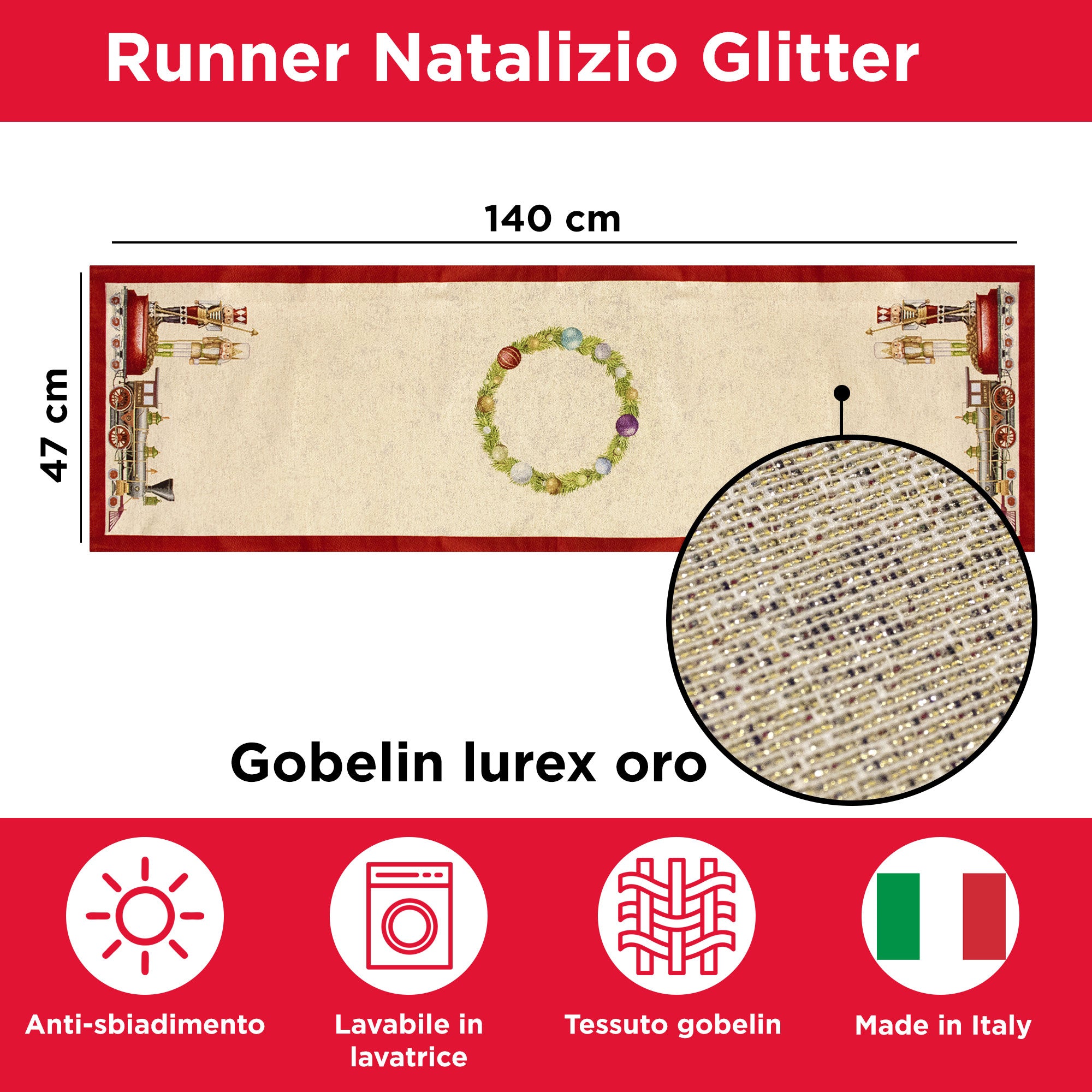 Runner gobelin natalizio da tavolo decorazioni Centrotavola Natale Trenino 6975