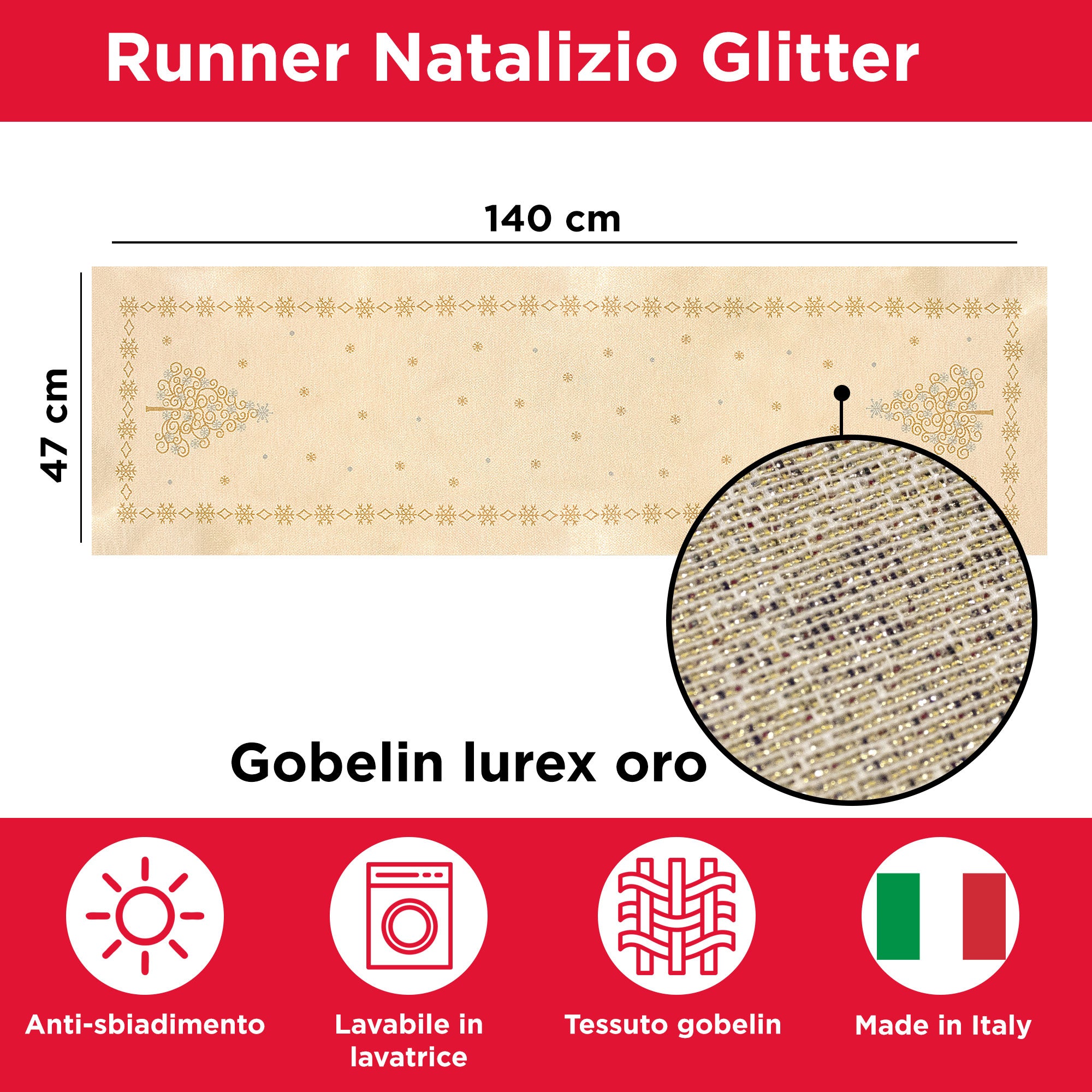 Runner gobelin natalizio da tavolo decorazioni Centrotavola Natale Glitter 6977