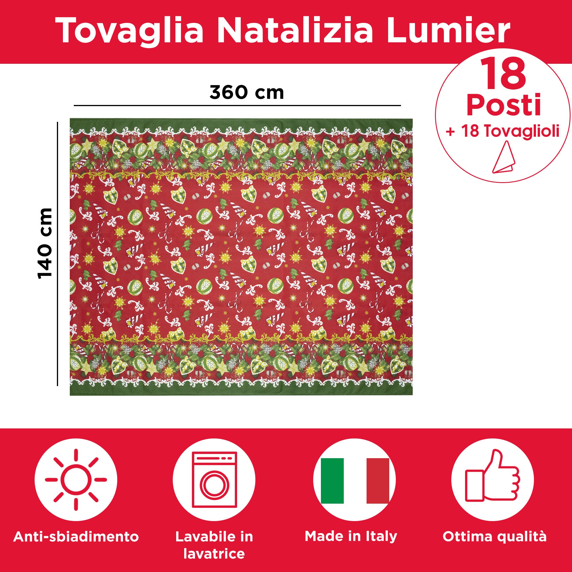 Tovaglia Natalizia servizio da tavola + tovaglioli Natale varie misure 6979