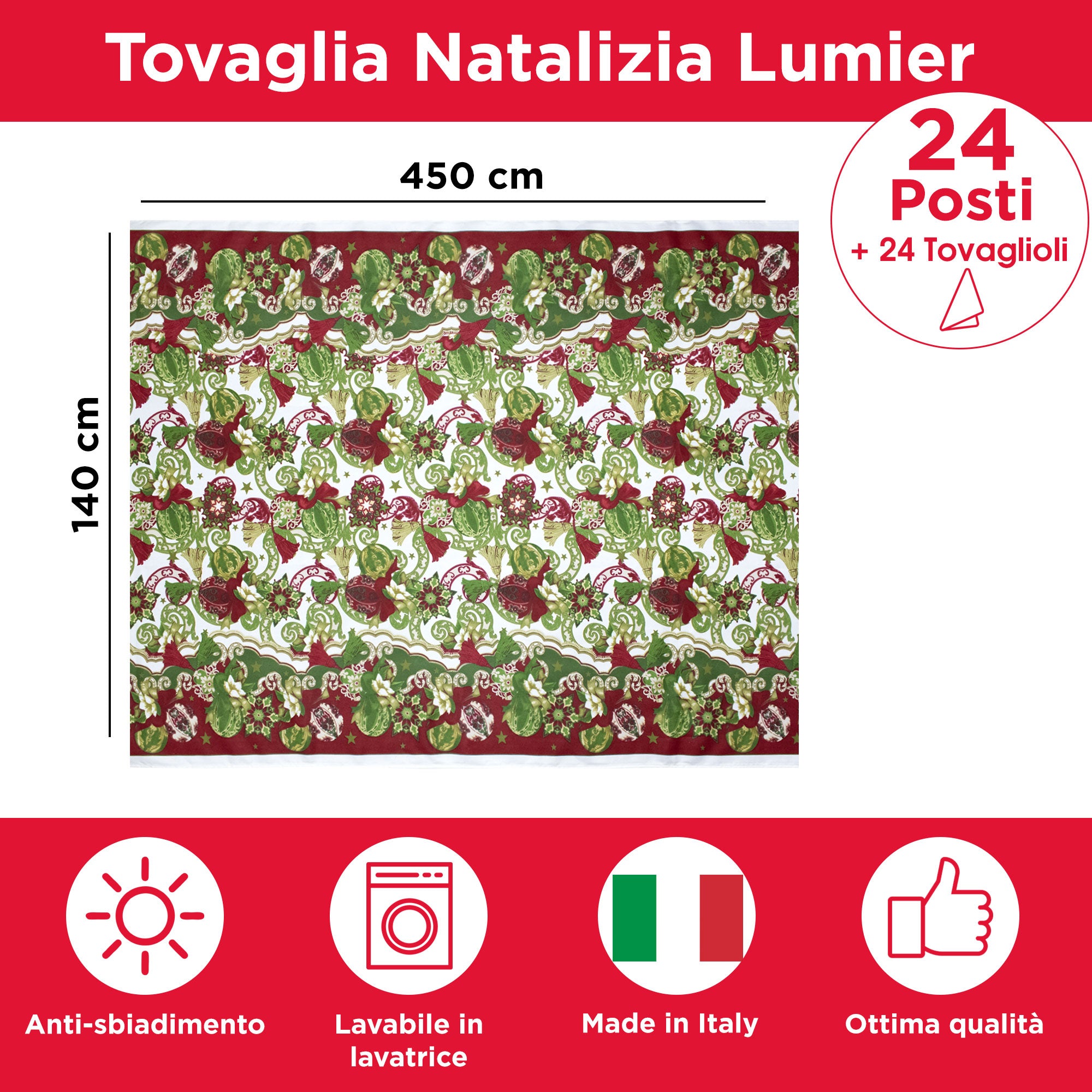 Tovaglia Natalizia servizio da tavola + tovaglioli Natale varie misure 6979