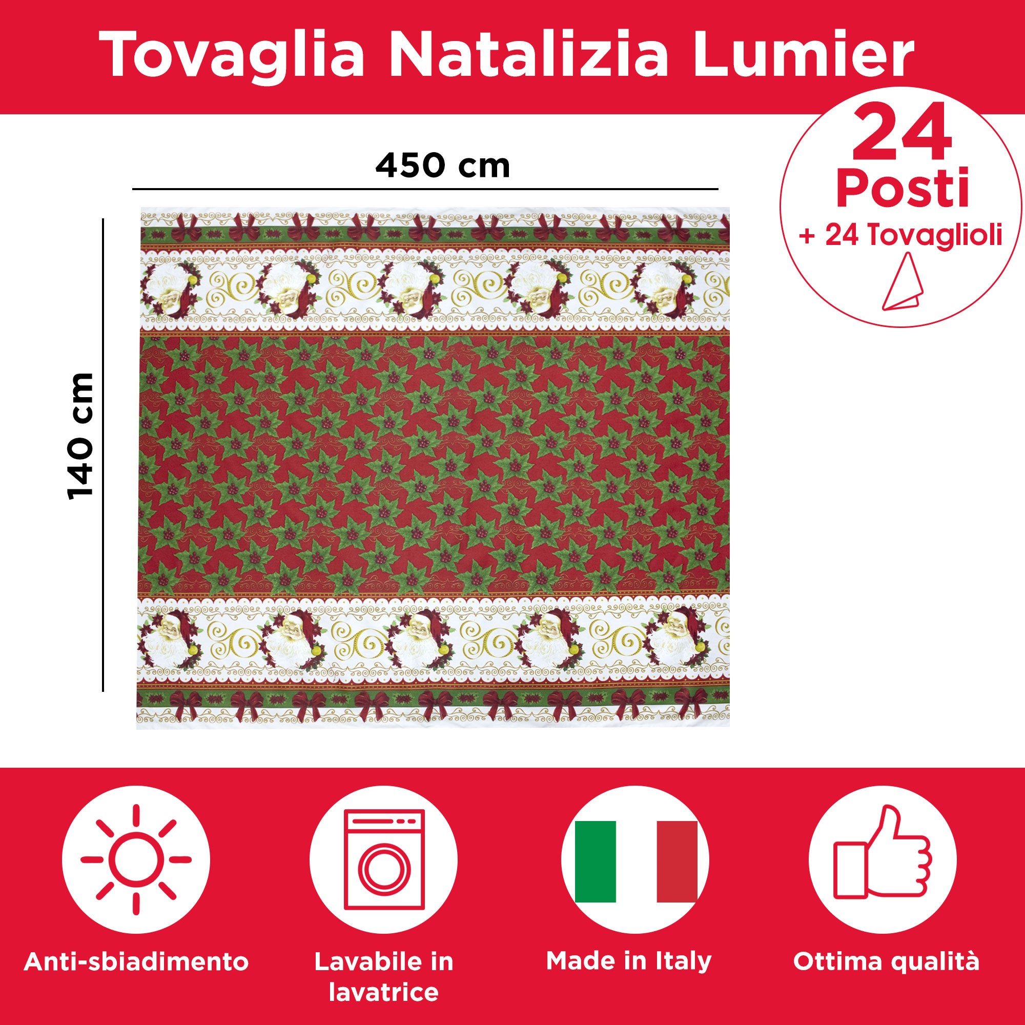 Tovaglia Natalizia servizio da tavola + tovaglioli Natale varie misure 6979