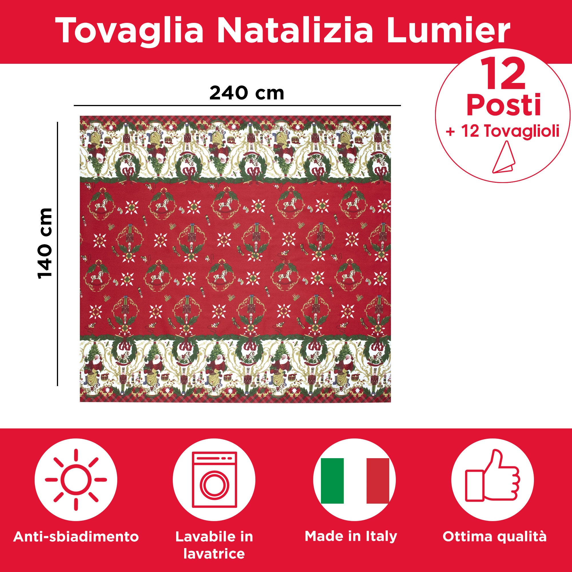 Tovaglia Natalizia servizio da tavola + tovaglioli Natale varie misure 6979