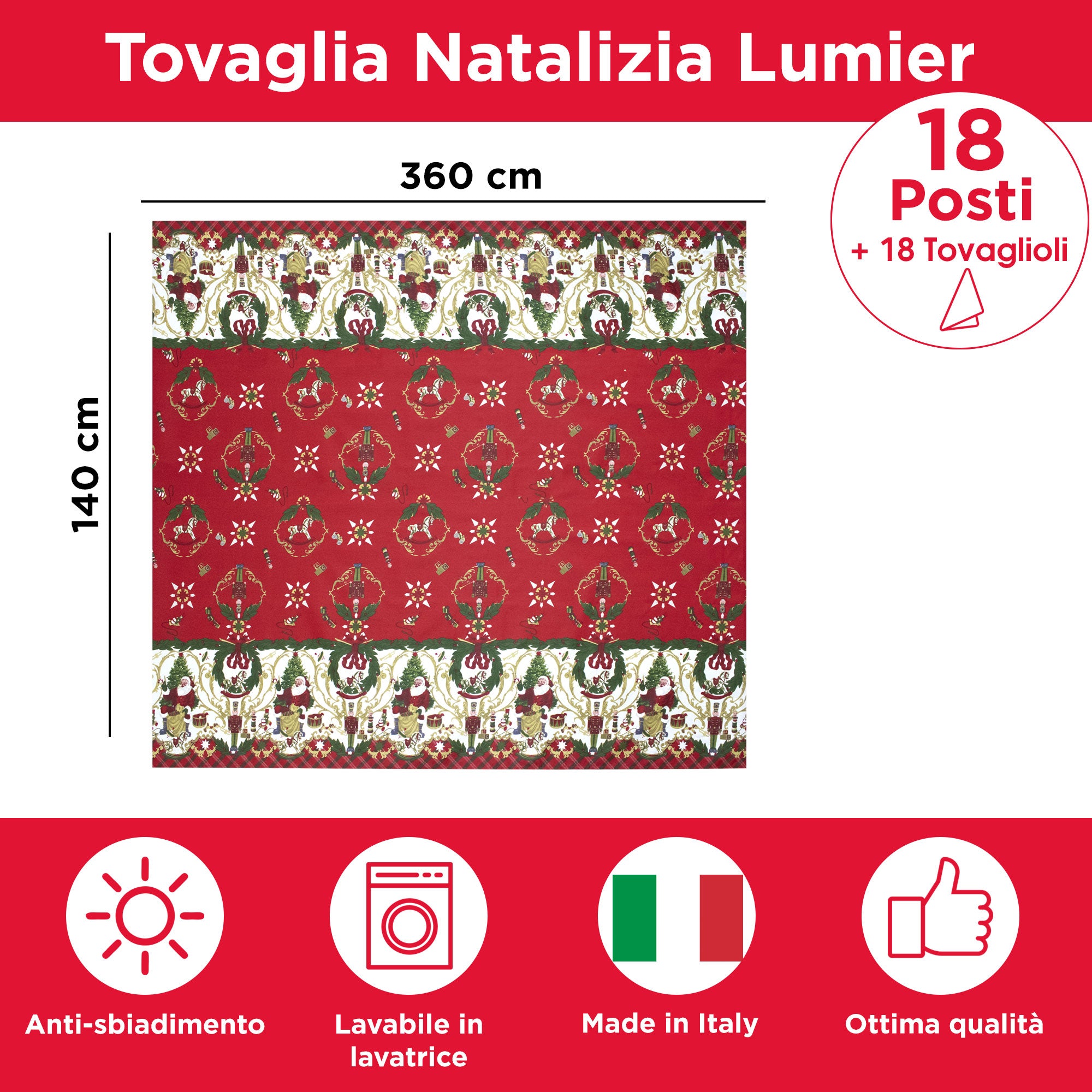 Tovaglia Natalizia servizio da tavola + tovaglioli Natale varie misure 6979