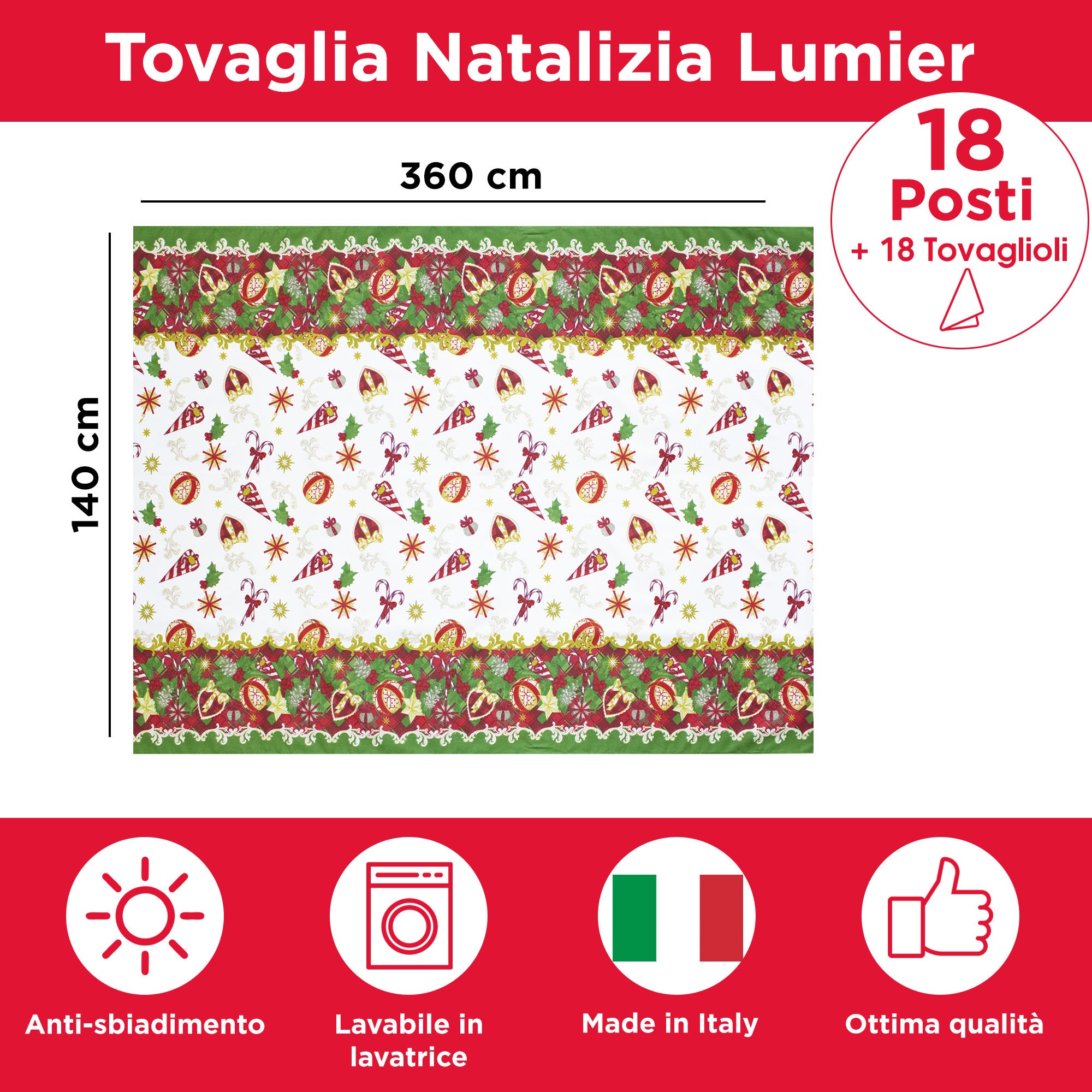 Tovaglia Natalizia servizio da tavola + tovaglioli Natale varie misure 6979