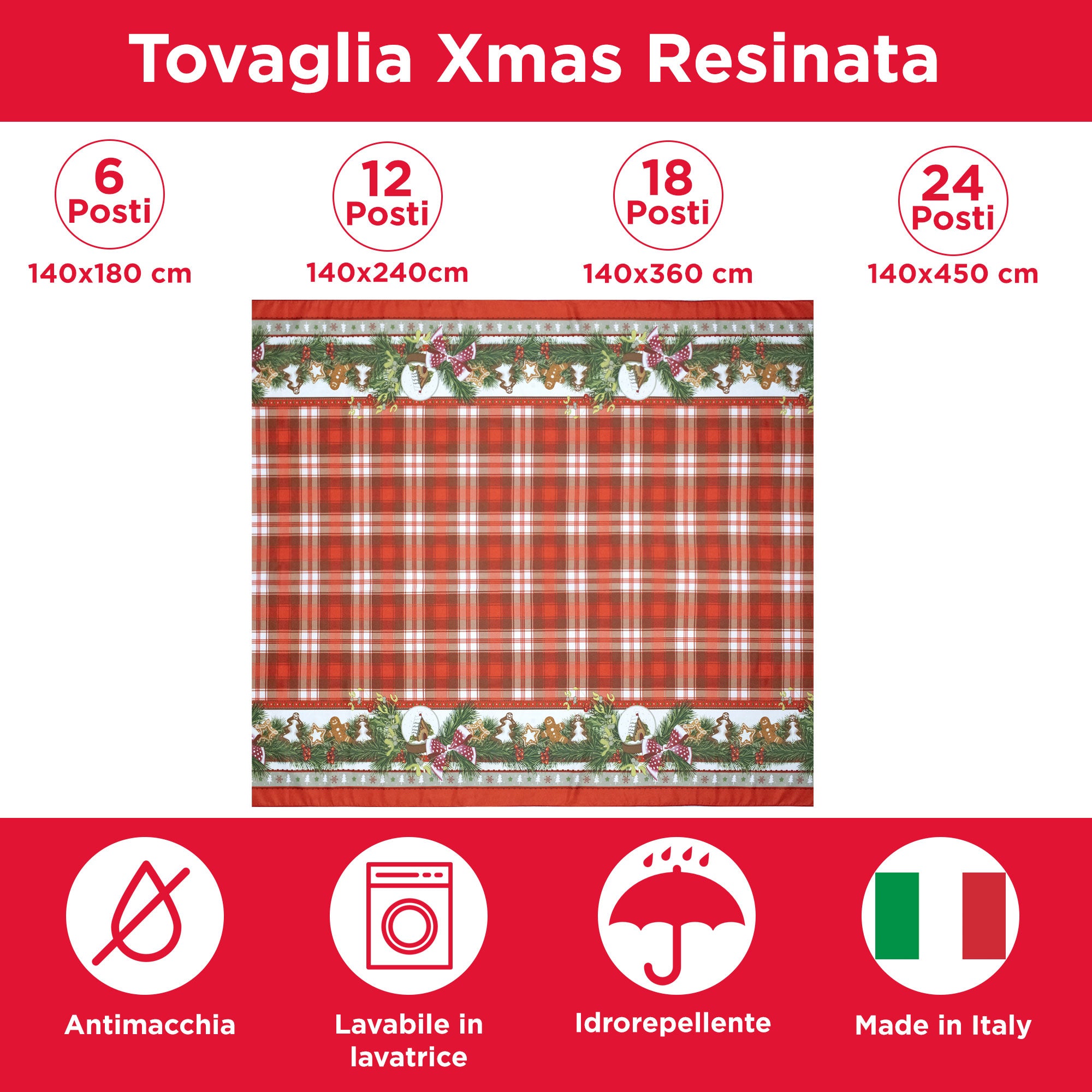 Tovaglia Natalizia antimacchia no stiro Copritavolo Natale varie misure 6980