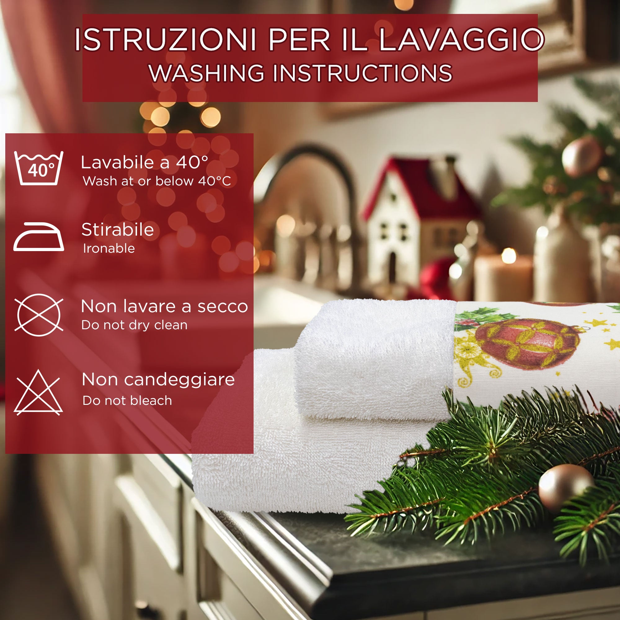 Asciugamani Natalizi Bagno set 1+1 in Spugna di Cotone Decoro Natale 6982