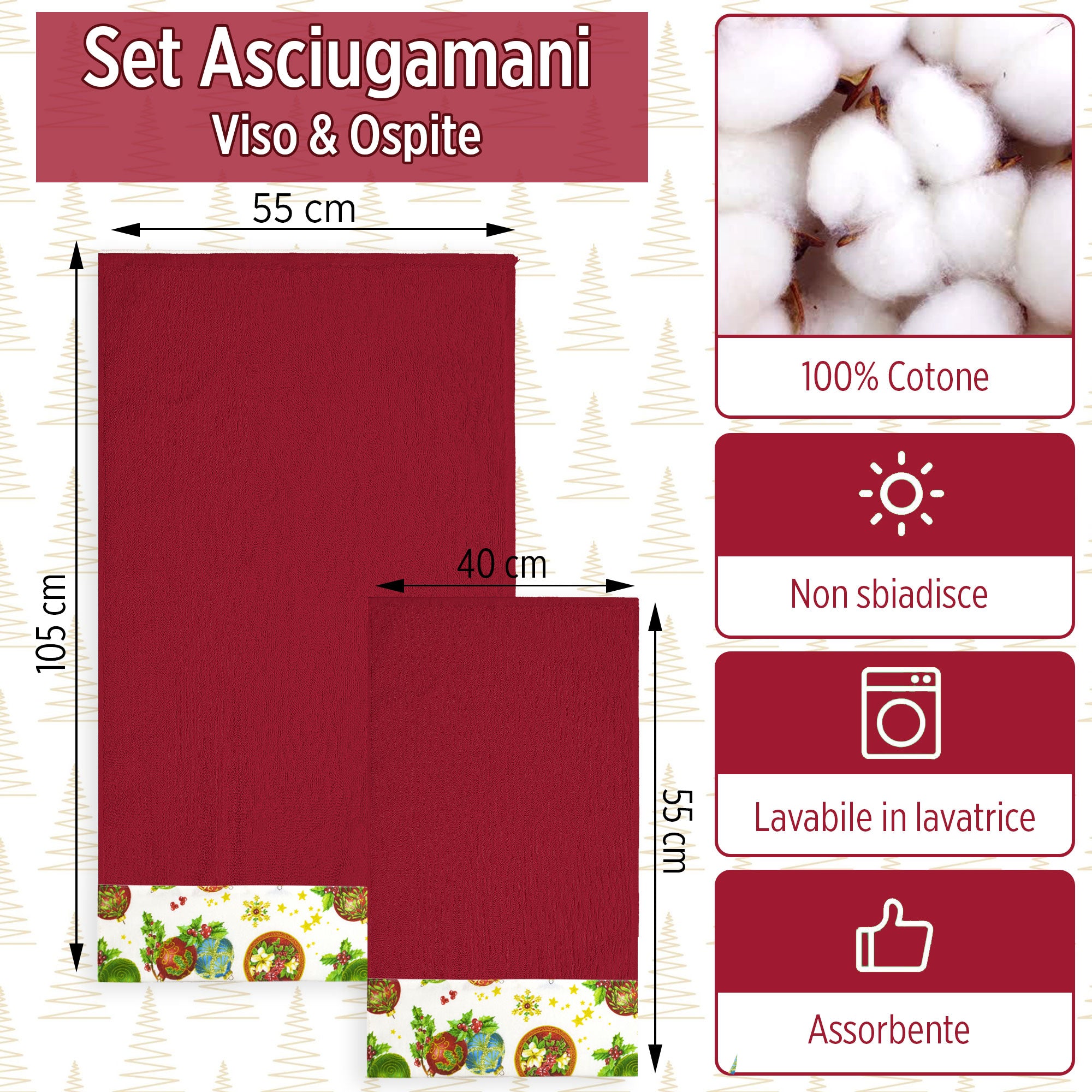 Asciugamani Natalizi Bagno set 1+1 in Spugna di Cotone Decoro Natale 6982