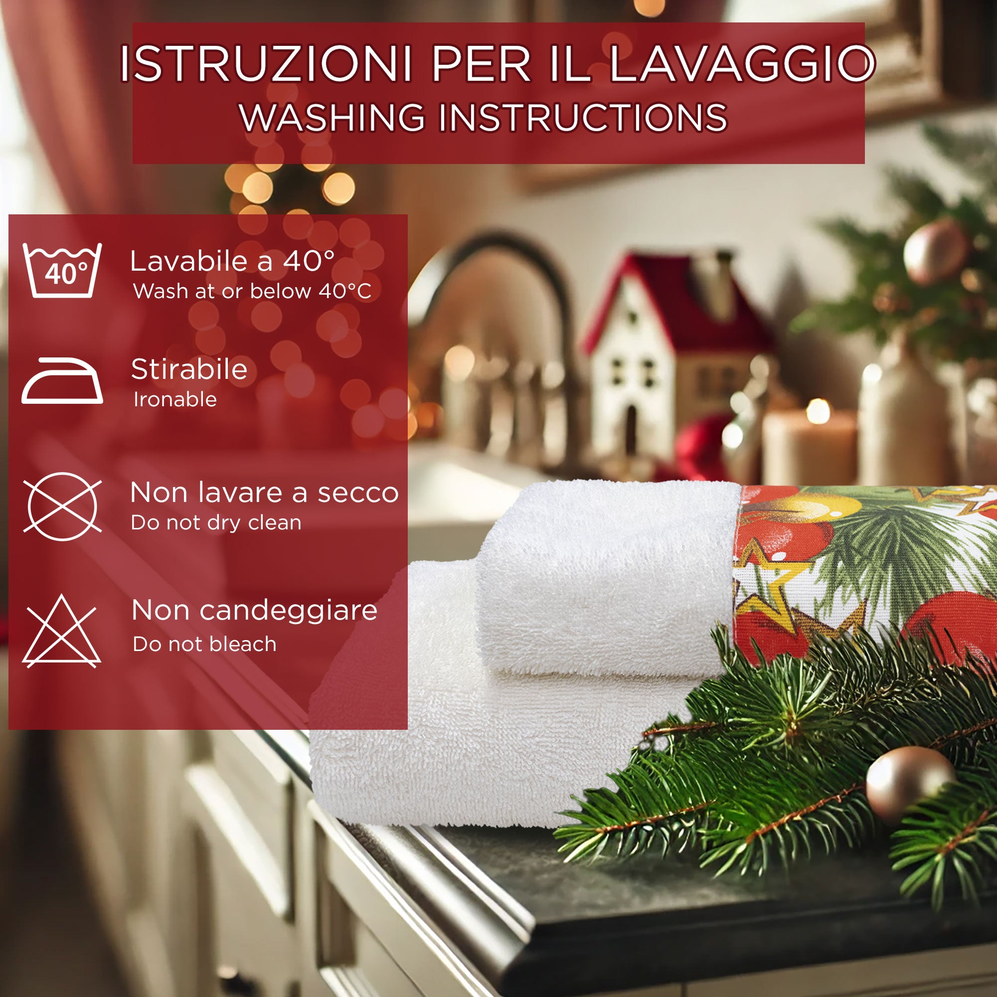 Asciugamani Natalizi Bagno set 1+1 in Spugna di Cotone Decoro Natale 6982