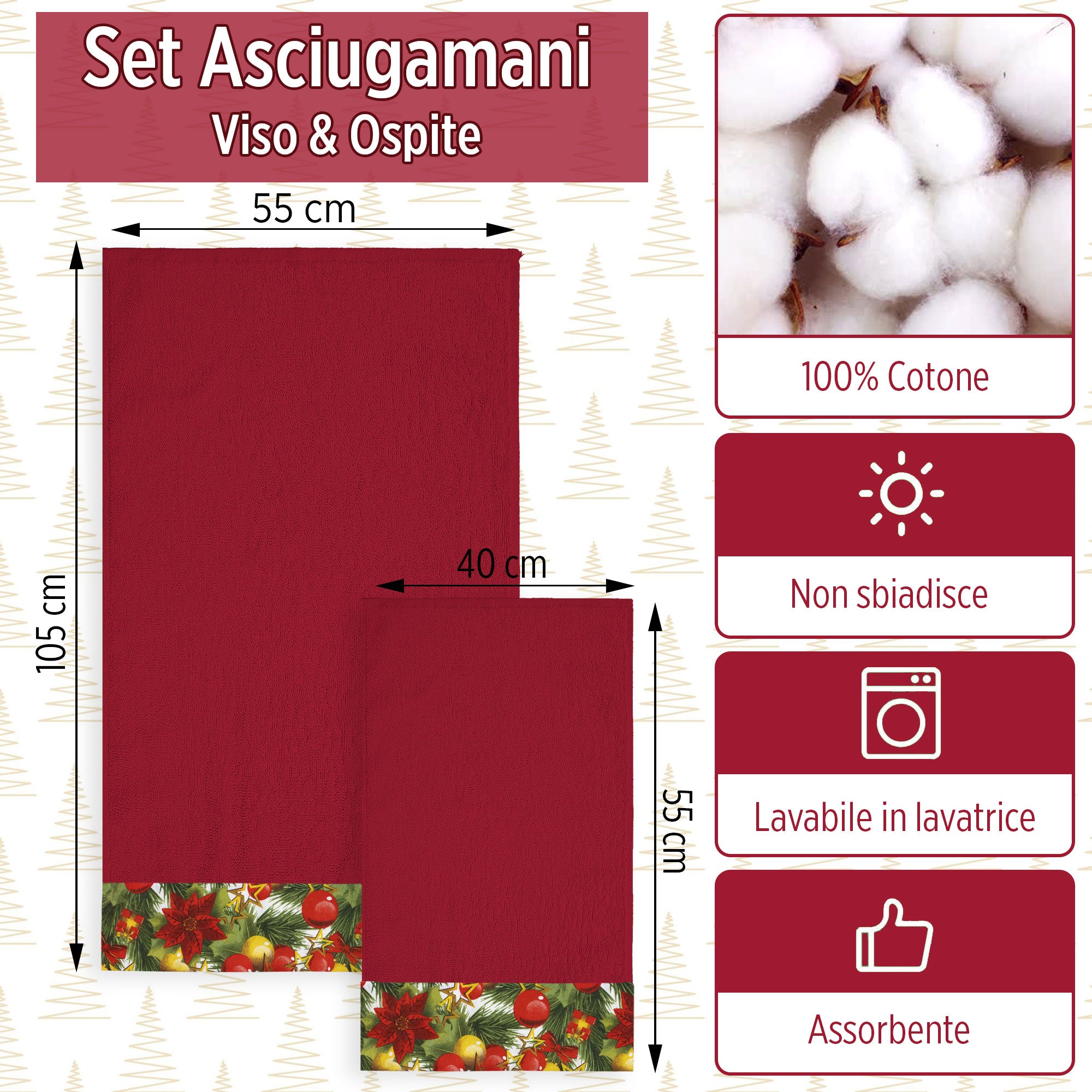 Asciugamani Natalizi Bagno set 1+1 in Spugna di Cotone Decoro Natale 6982