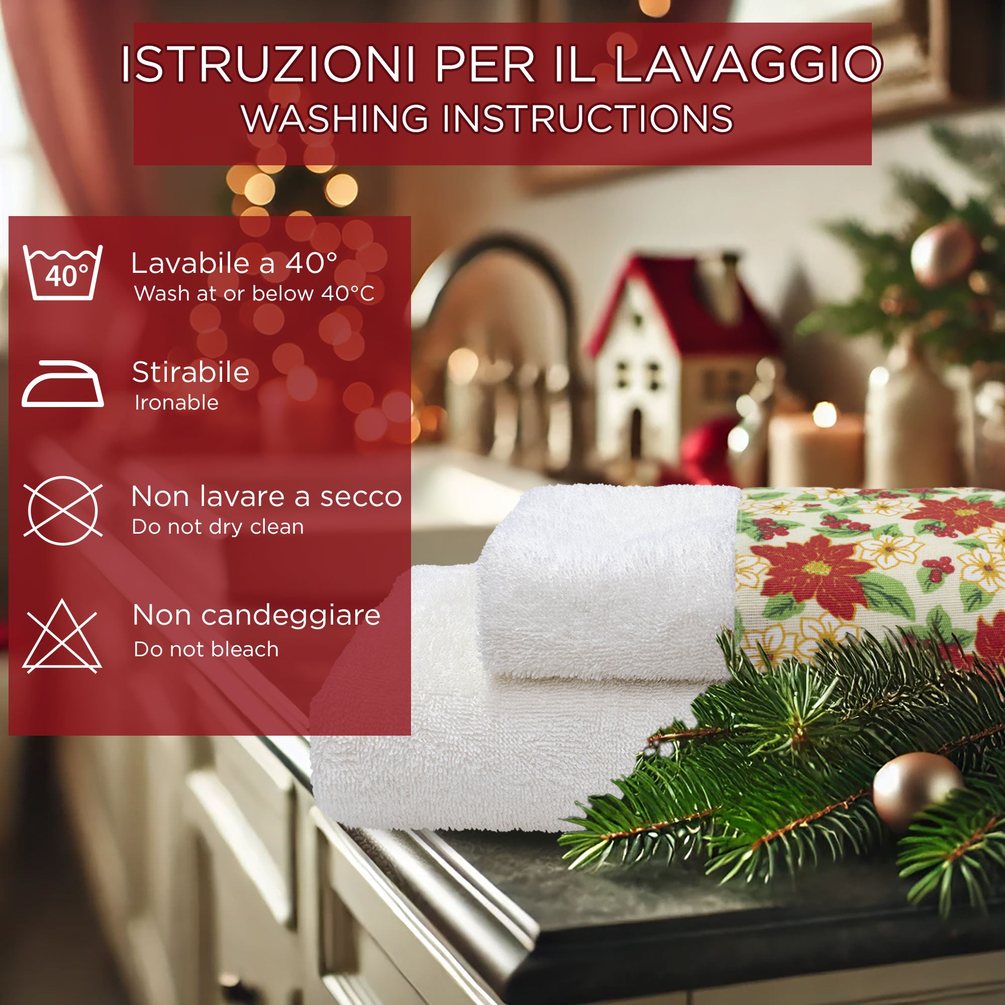 Asciugamani Natalizi Bagno set 1+1 in Spugna di Cotone Decoro Natale 6982