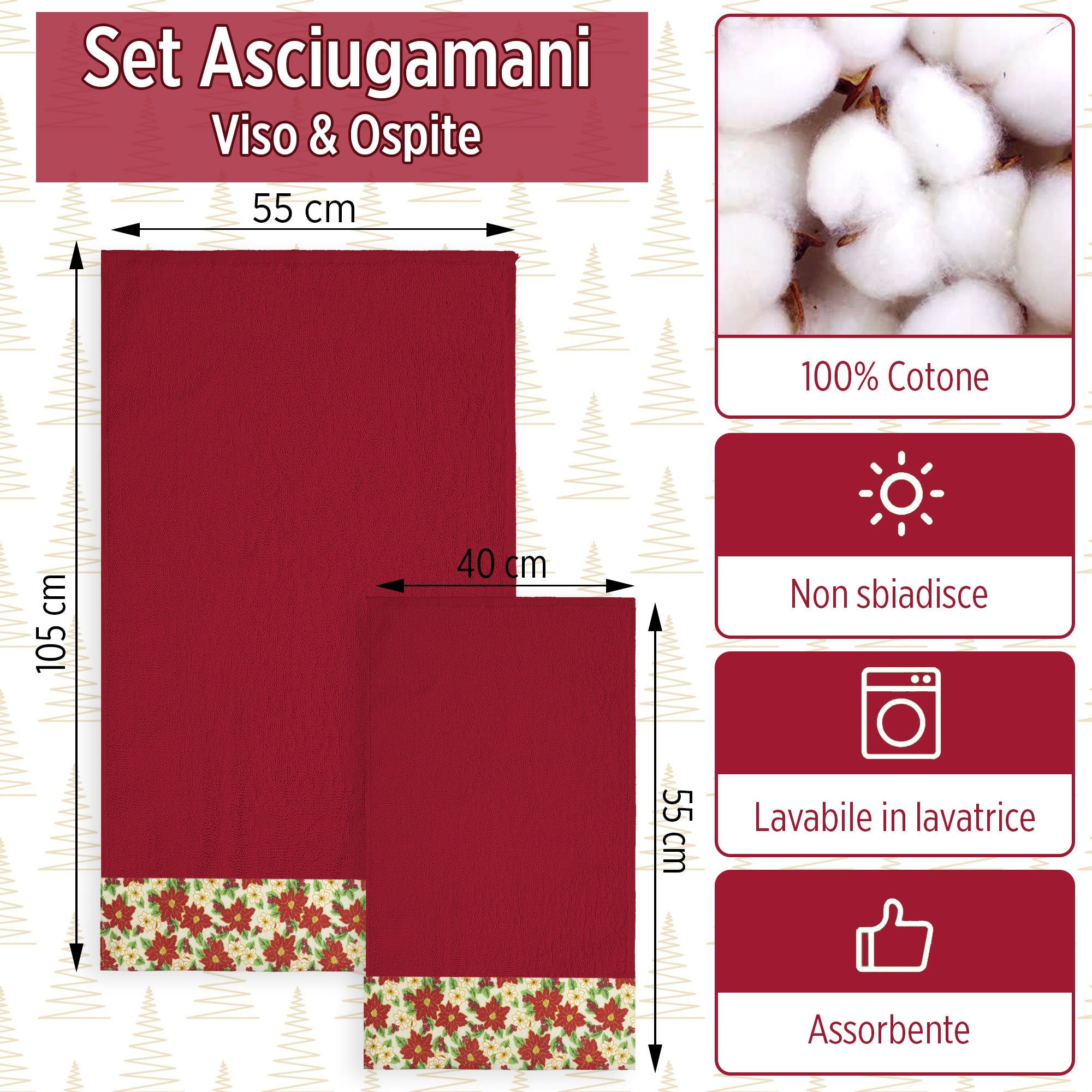 Asciugamani Natalizi Bagno set 1+1 in Spugna di Cotone Decoro Natale 6982