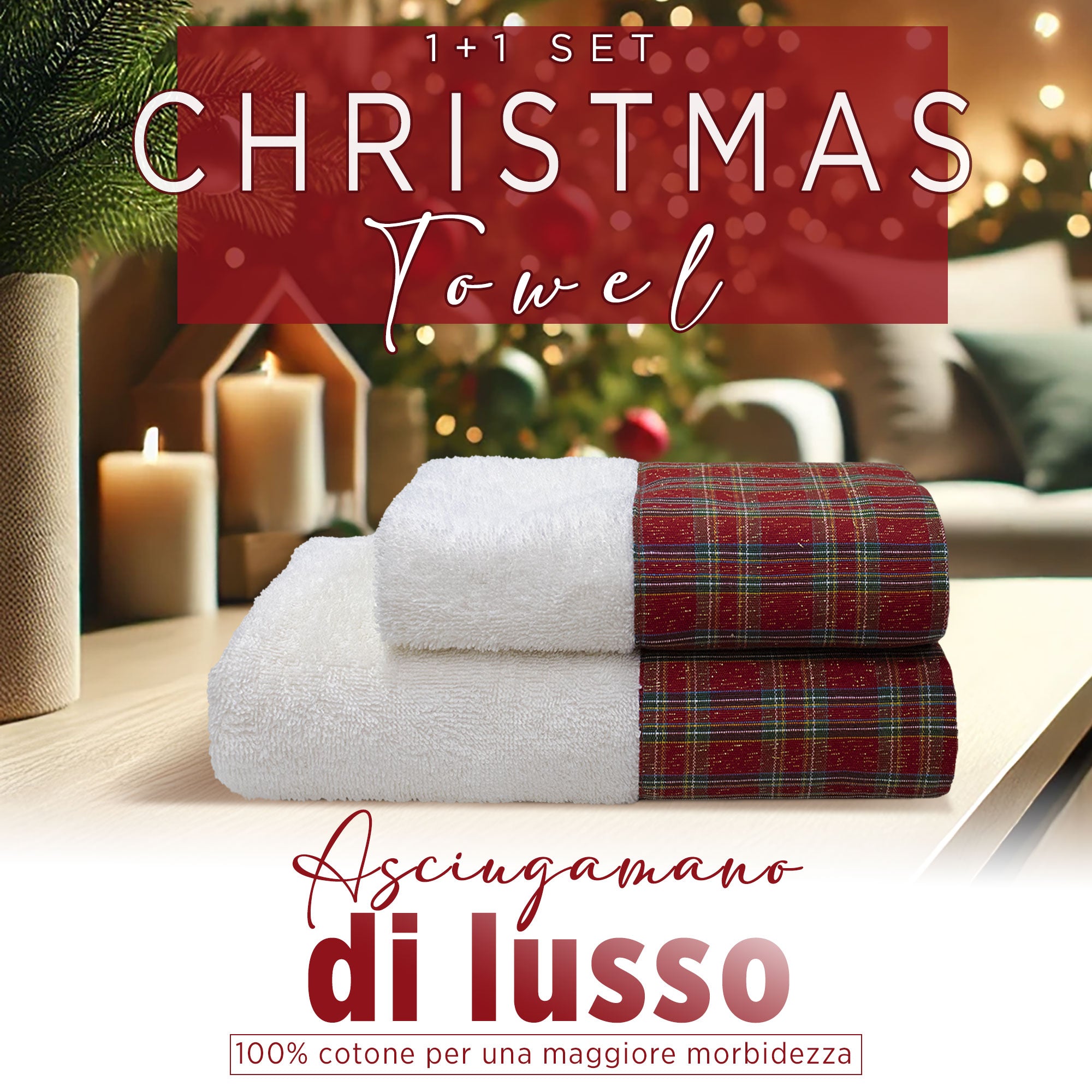 Asciugamani Natalizi Bagno set 1+1 in Spugna di Cotone Decoro Natale 6982