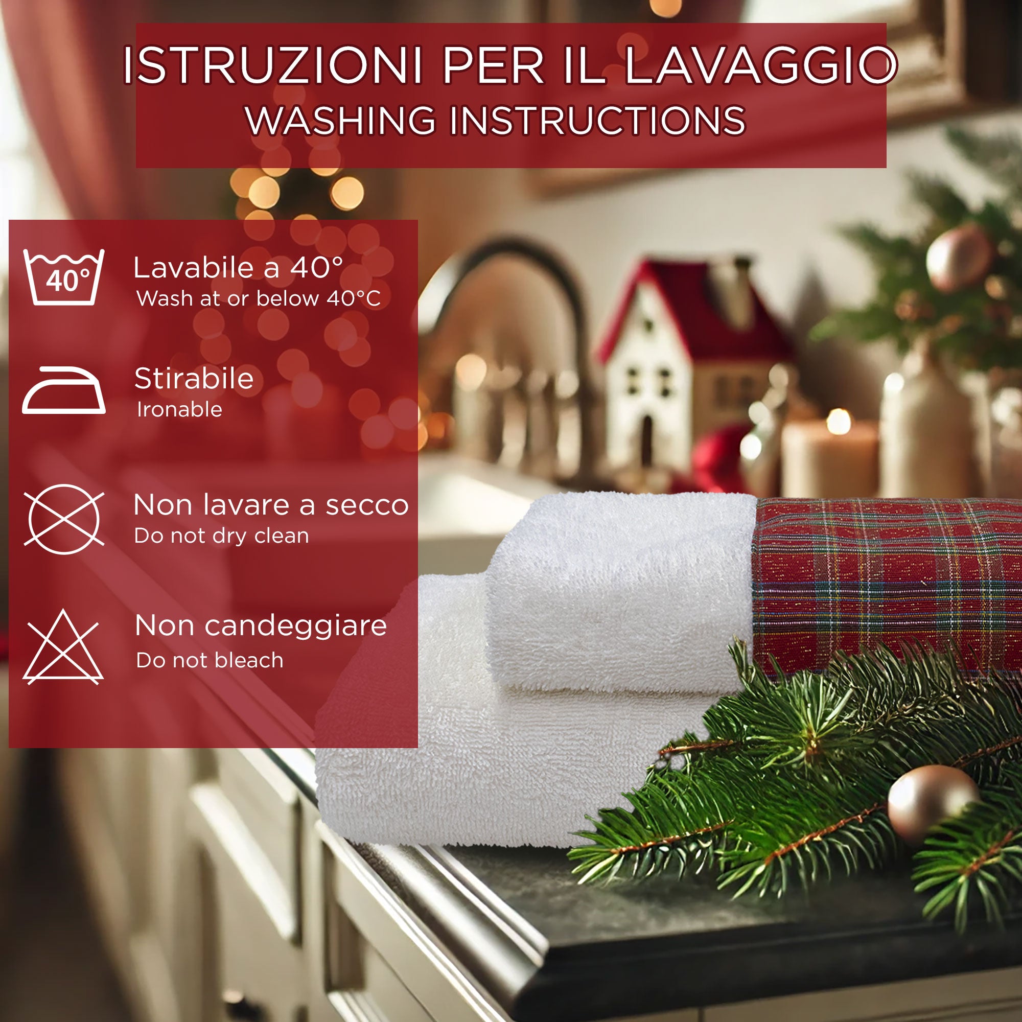 Asciugamani Natalizi Bagno set 1+1 in Spugna di Cotone Decoro Natale 6982