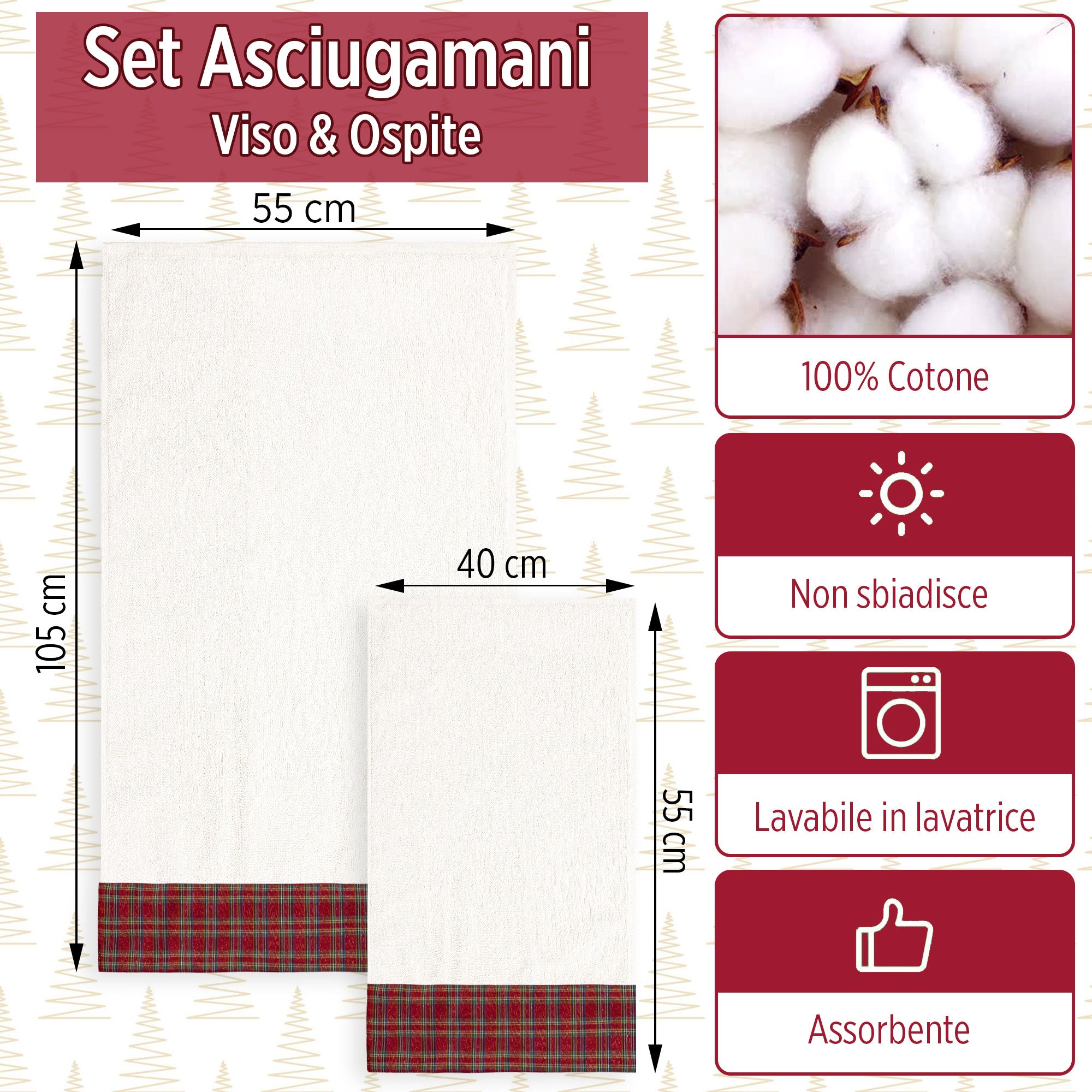 Asciugamani Natalizi Bagno set 1+1 in Spugna di Cotone Decoro Natale 6982